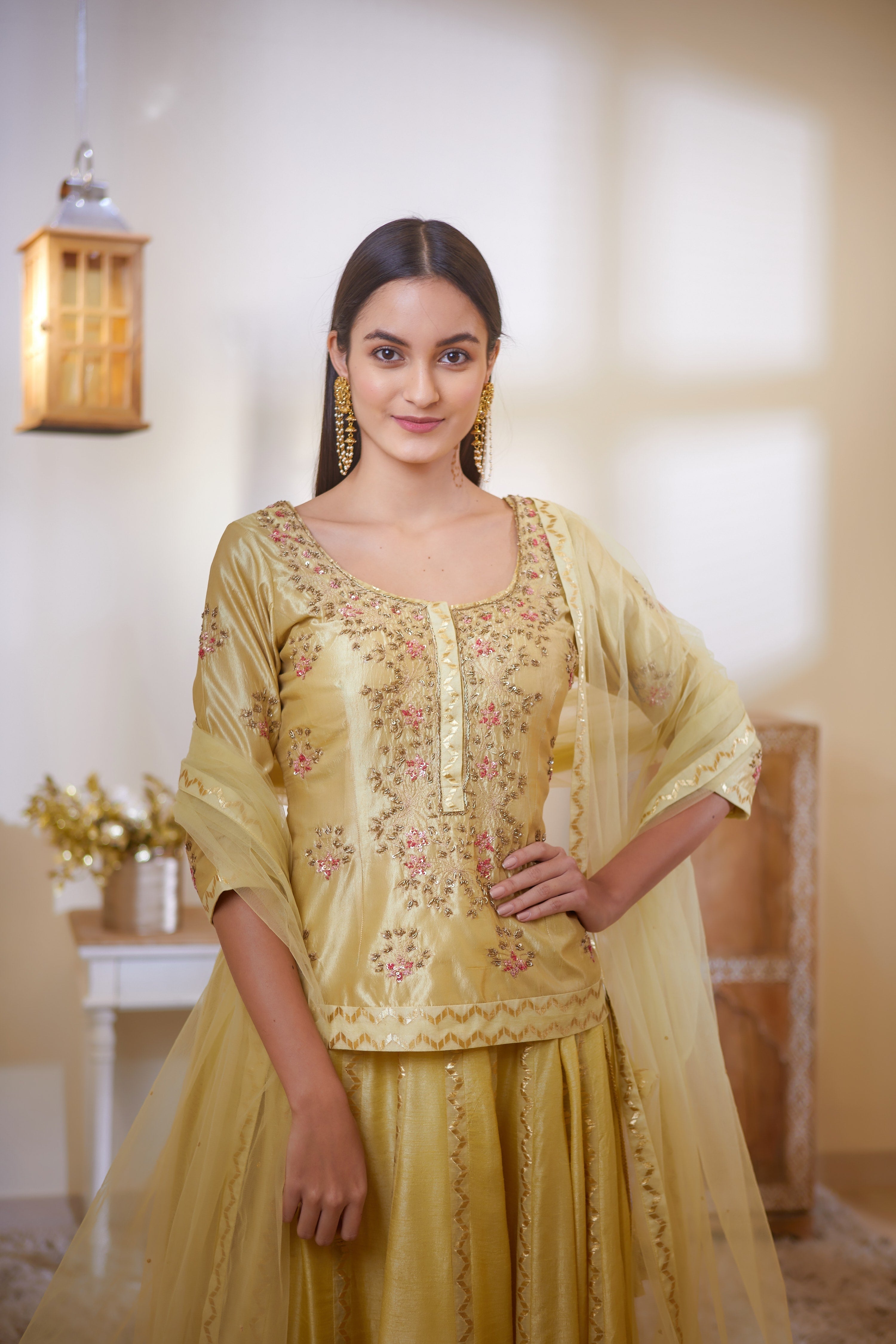 Mustard Kurta & Skirt Set