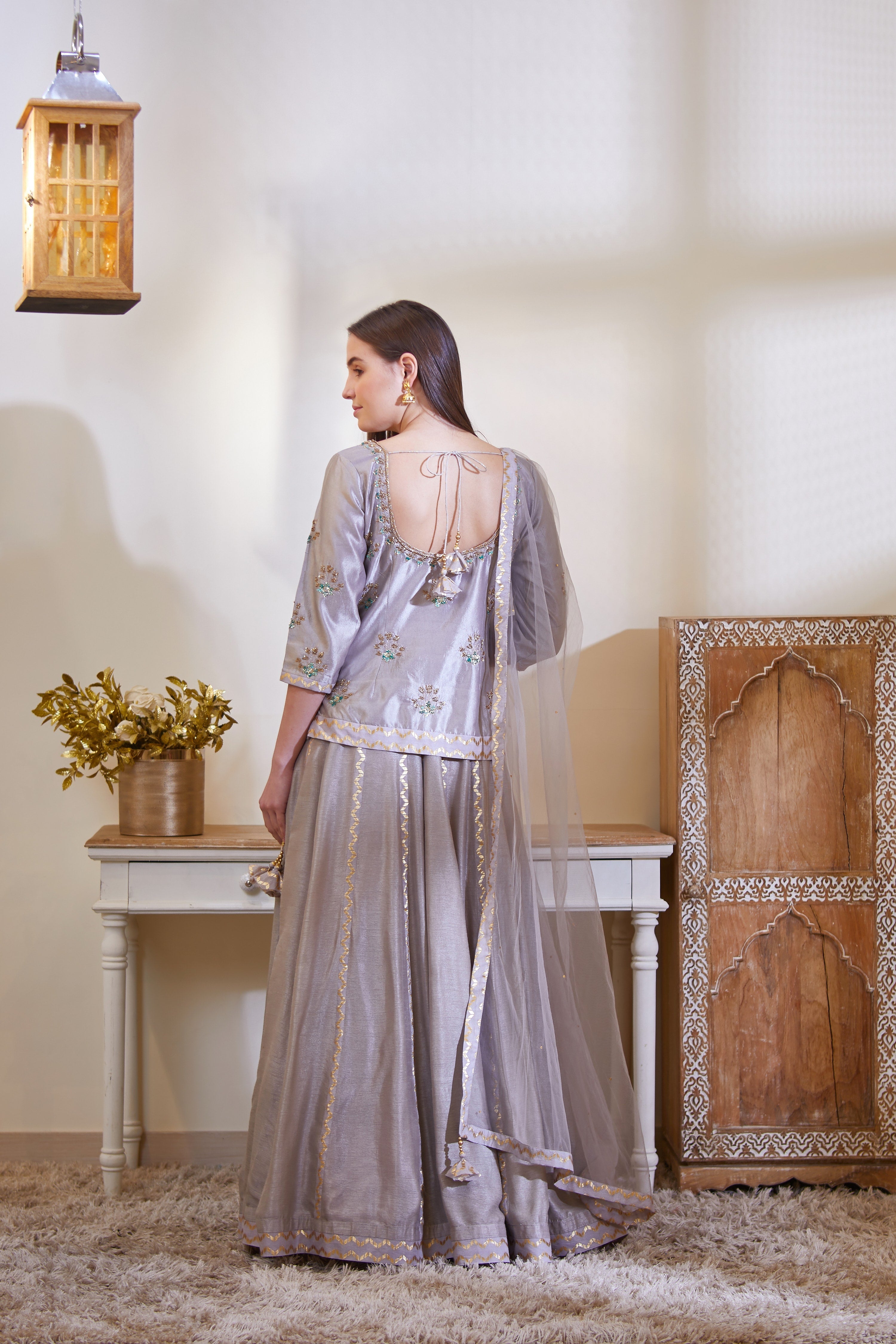 Silver Grey Kurta & Skirt Set