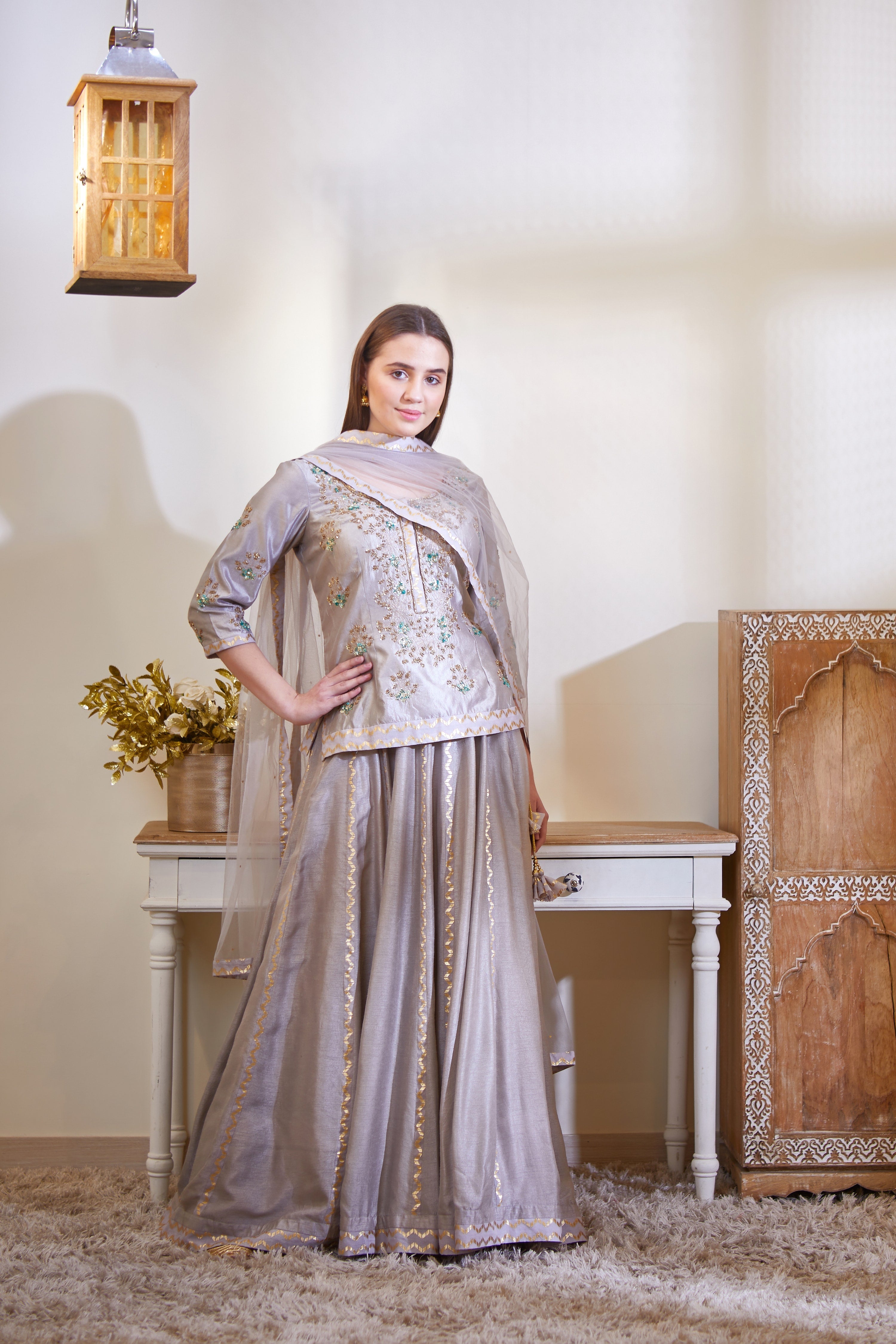 Silver Grey Kurta & Skirt Set