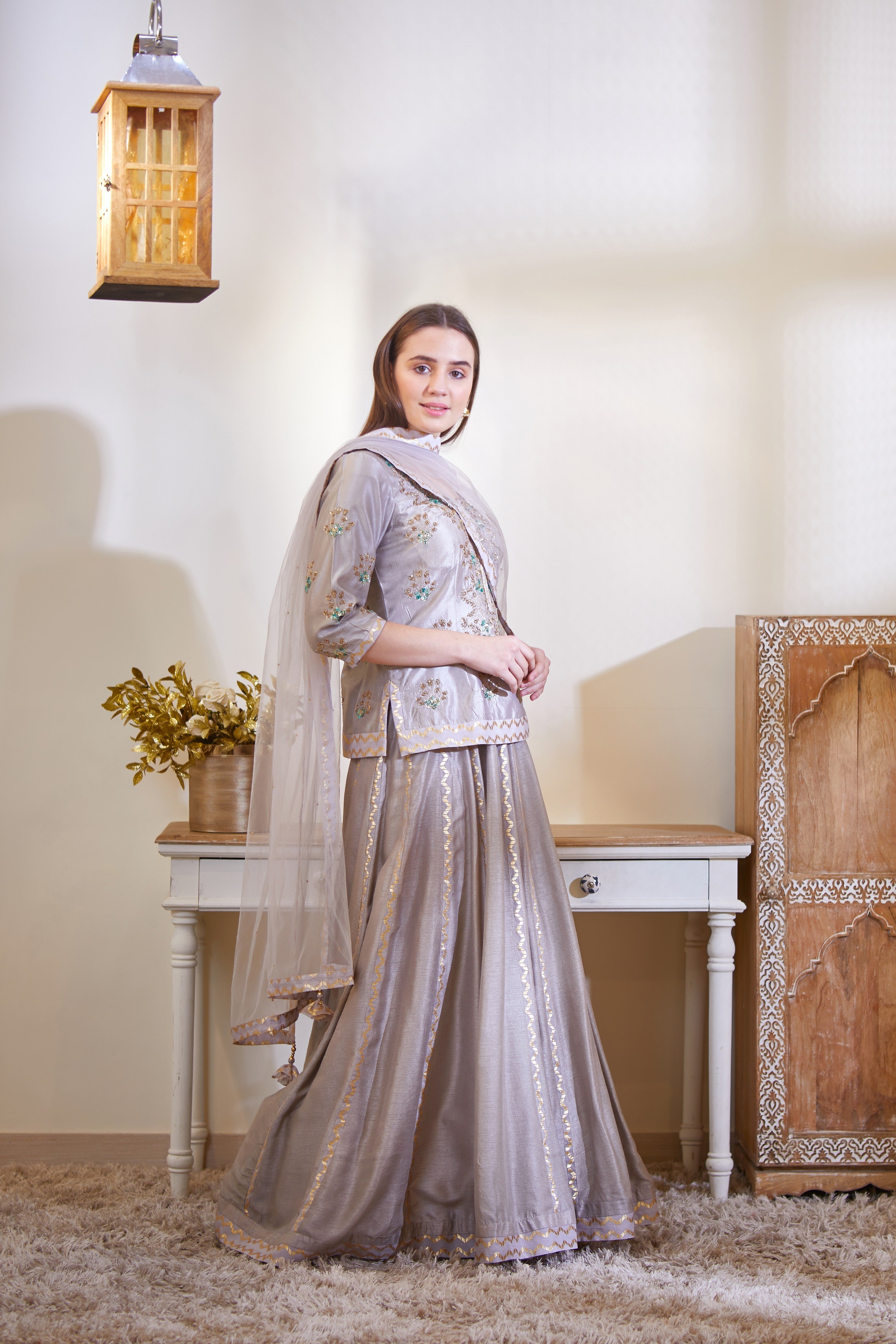 Silver Grey Kurta & Skirt Set