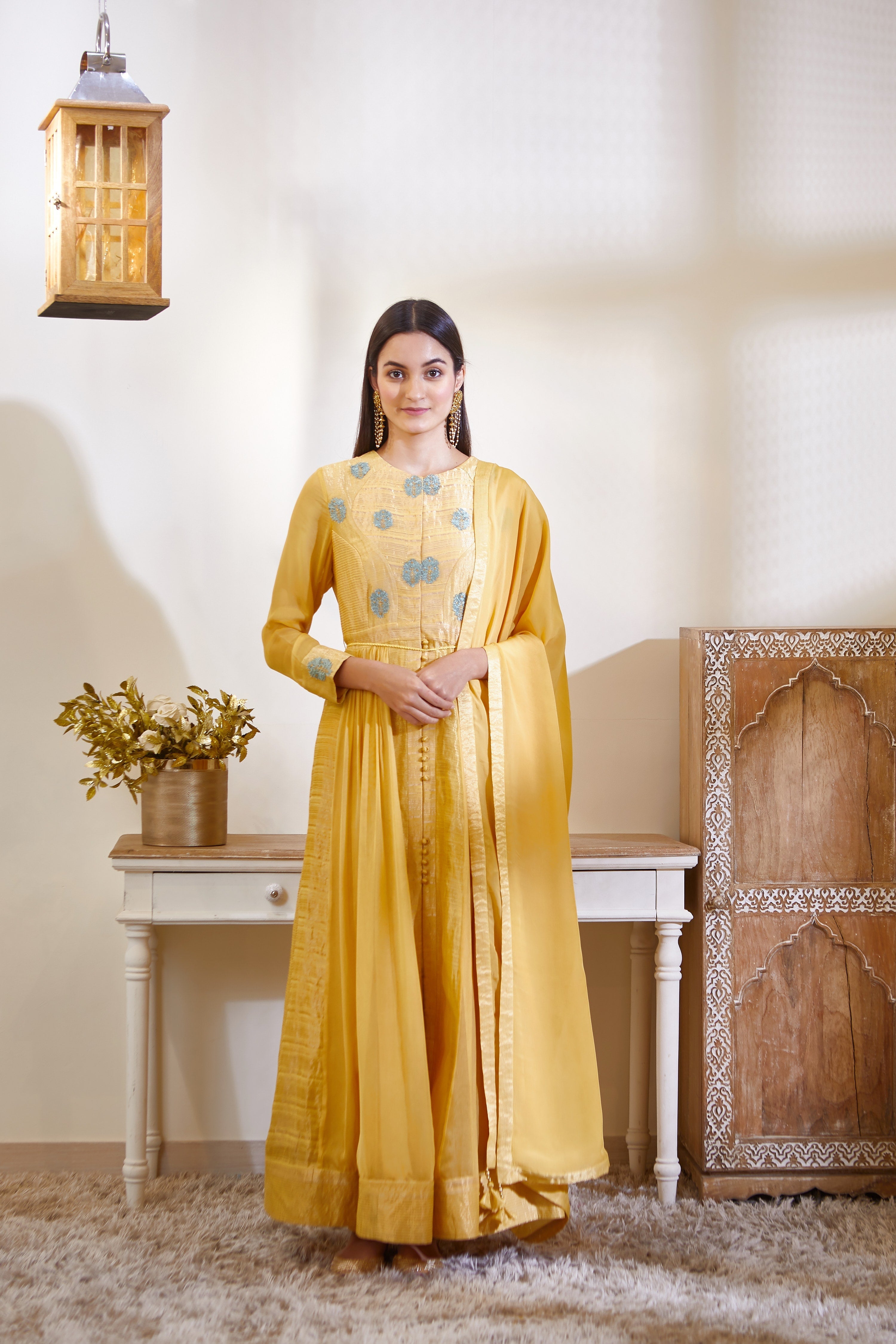 Mustard Anarkali Set