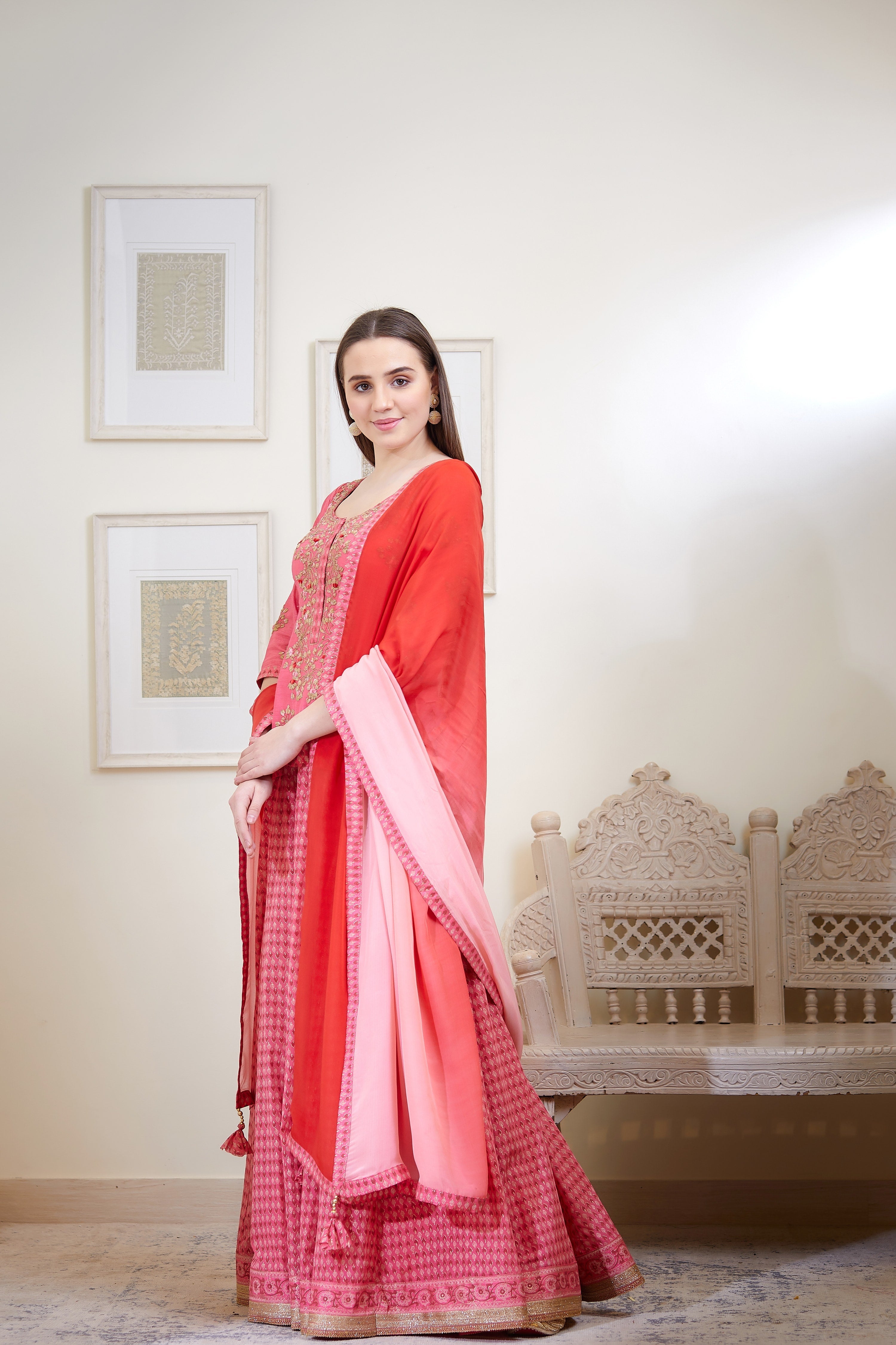 Rose Pink Kurta & Skirt Set