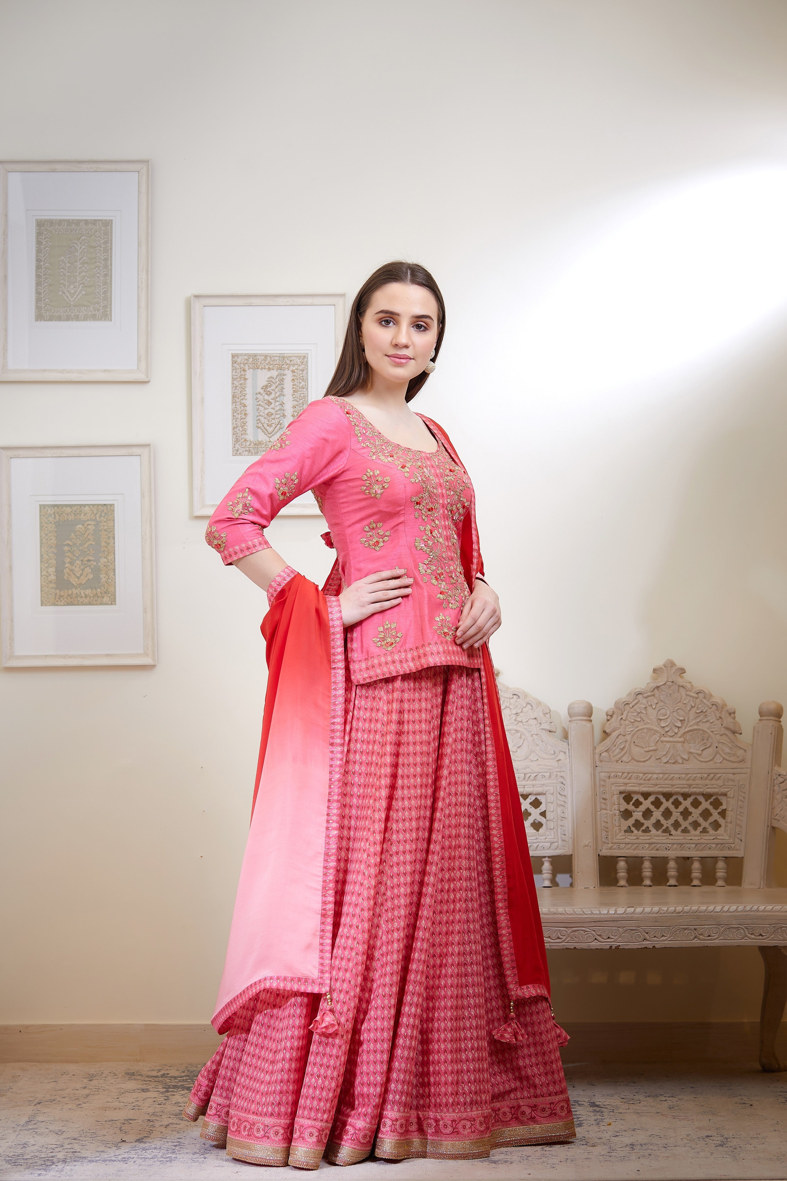 Rose Pink Kurta & Skirt Set