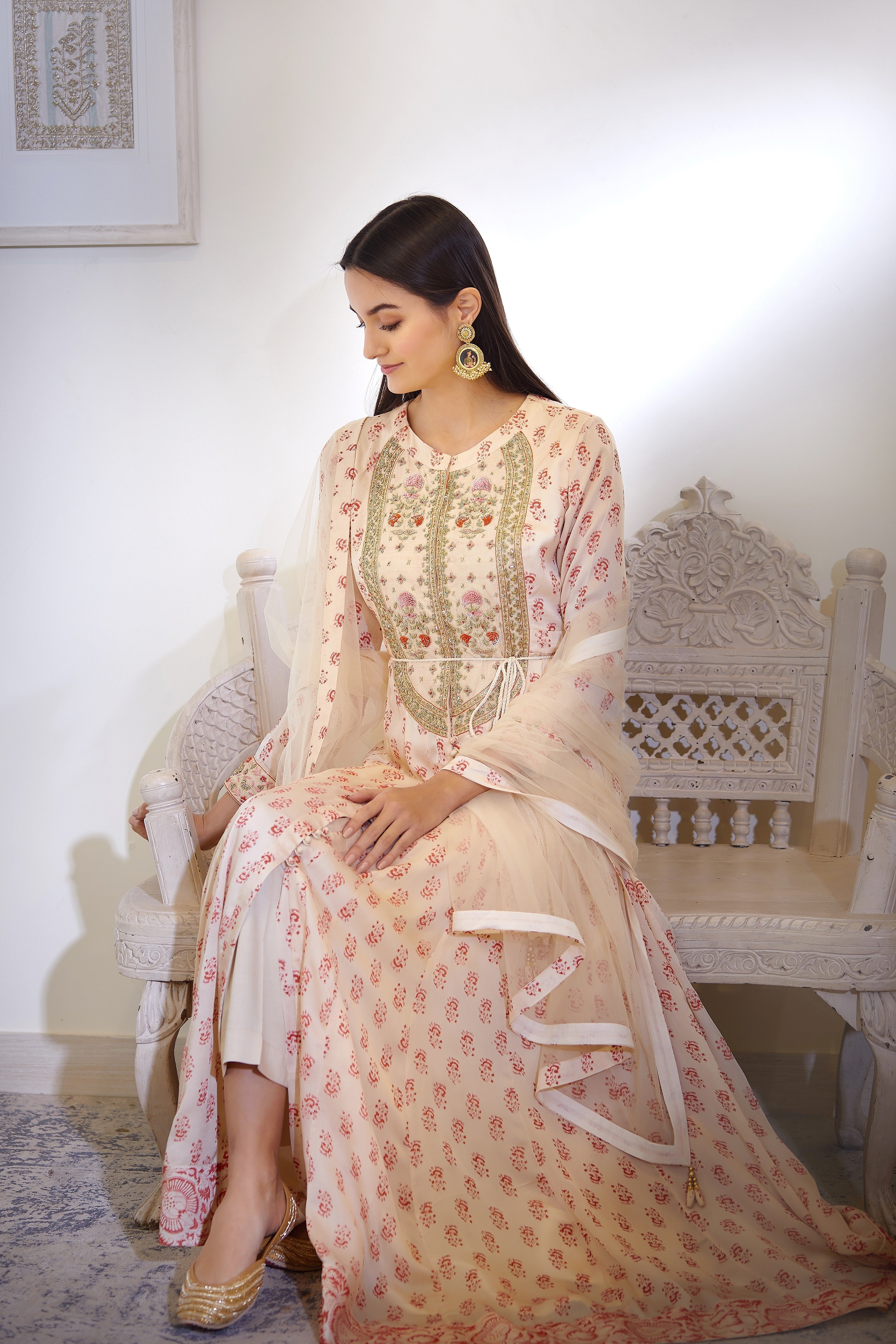 Off-White Anarkali Set