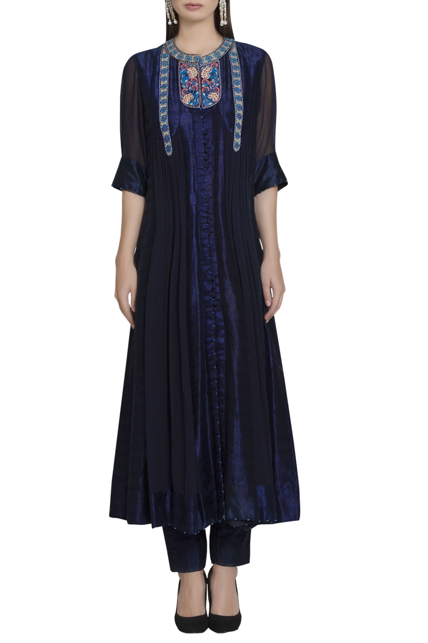 Thread embroidered long anarkali set