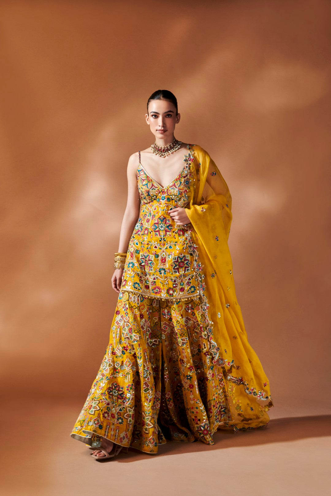 MUSTARD KURTA AND SHARARA SET
