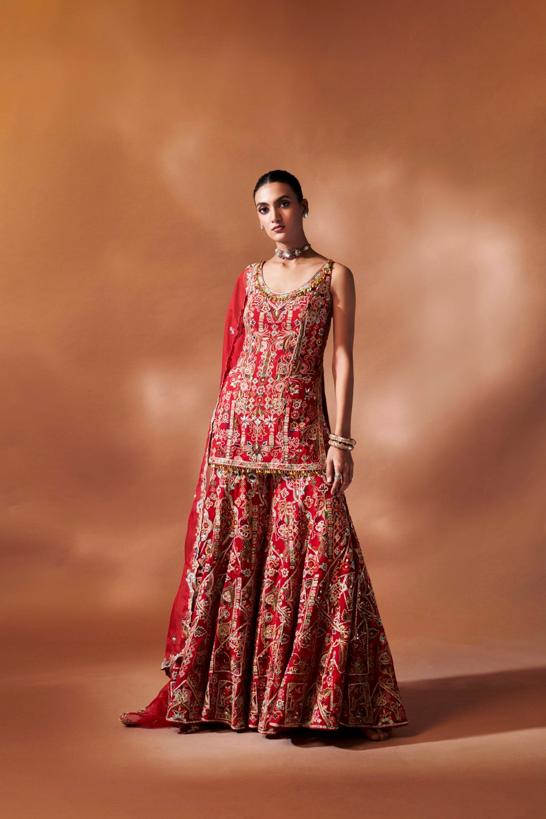 RED KURTA AND SHARARA SET