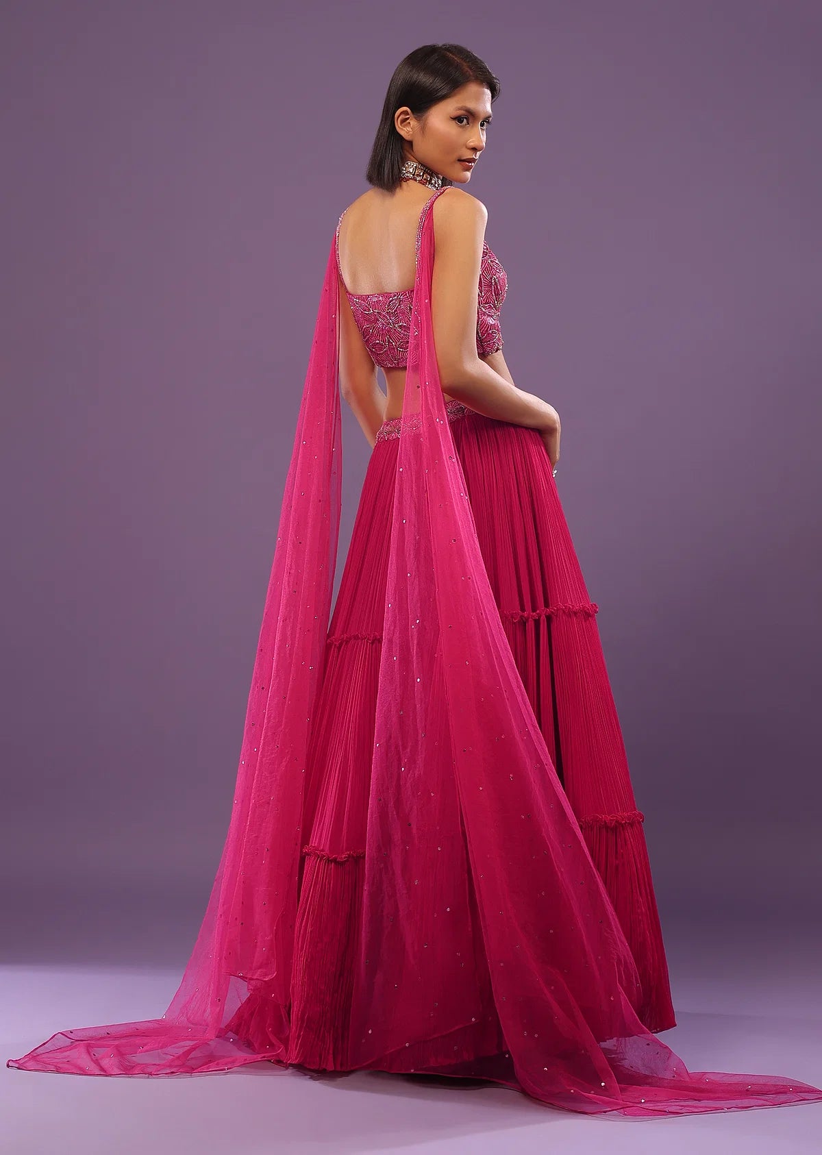 Hot Pink Lehenga Set In Viscose Georgette