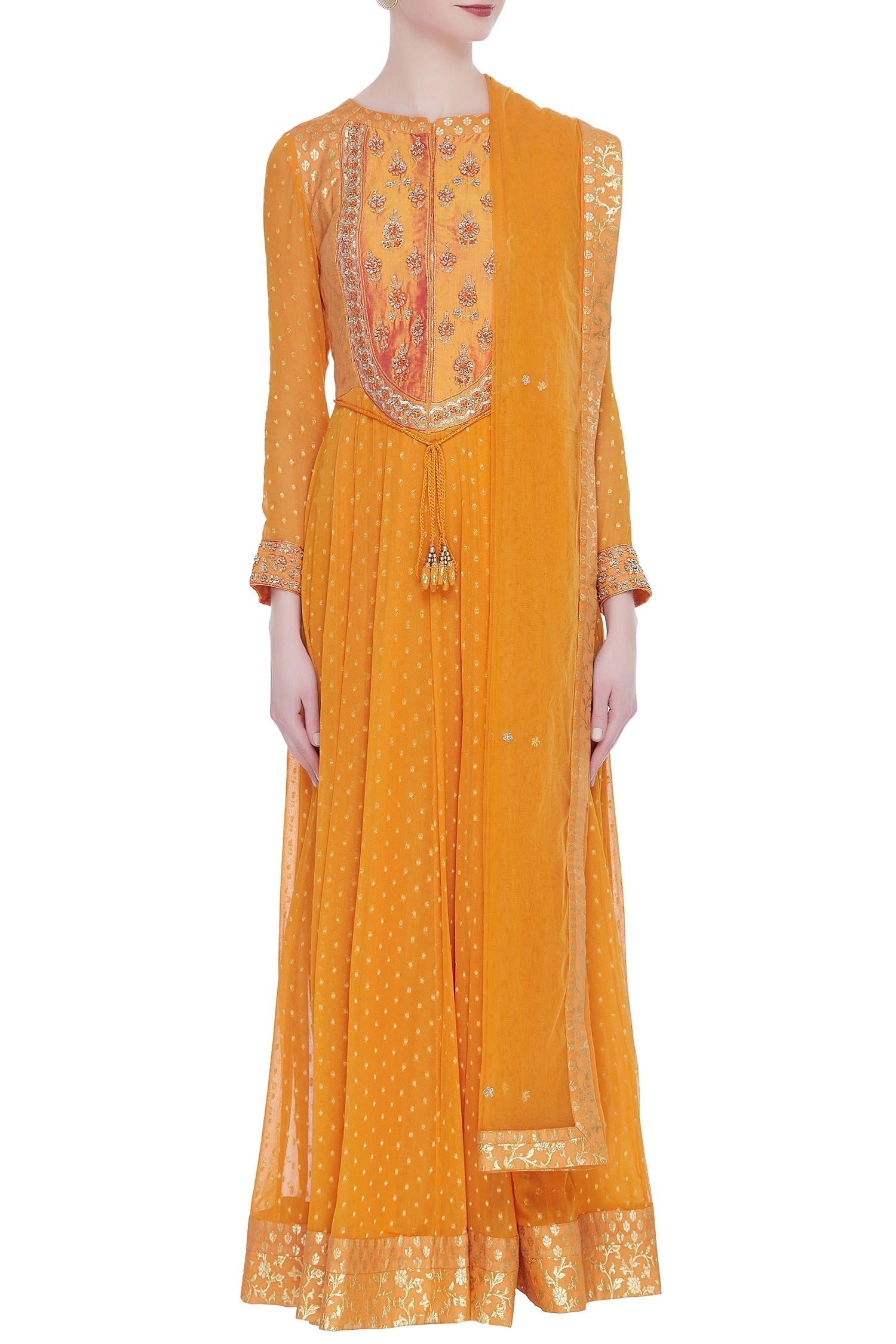 Zardozi embroidered anarkali kurta with dupatta and churidar