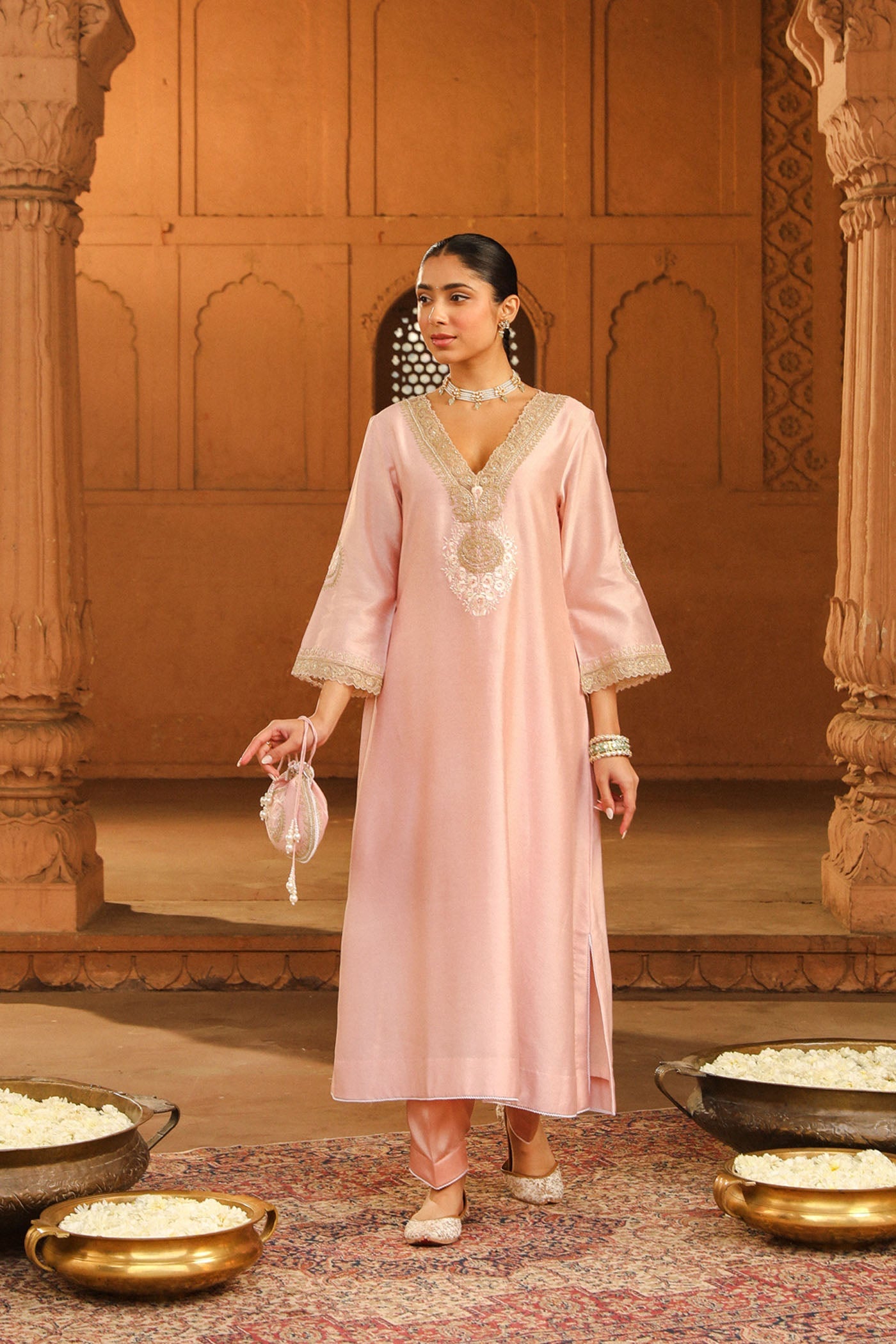Sanvi - Blush Pink Long Choga with Salwar (LXRTS)