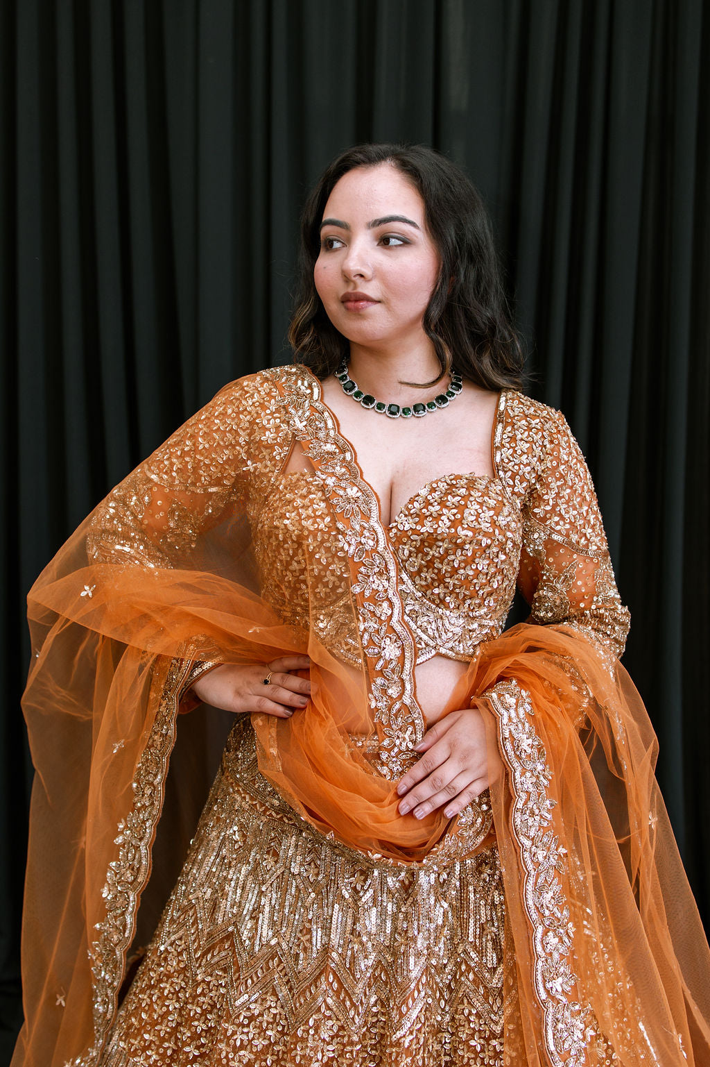 Rust Orange Sequin - Mila Bridal Lehenga - Ready To Ship