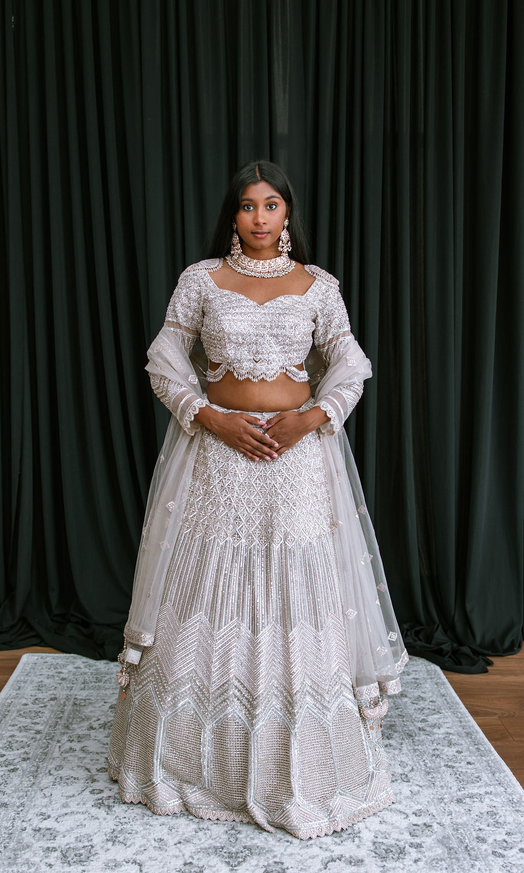 Silver Stone & Sequin  - Mila Bridal Lehenga - Ready To Ship