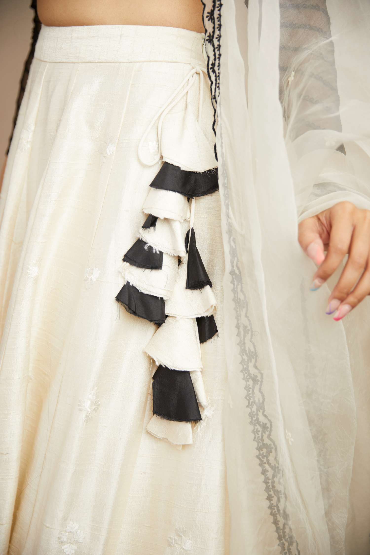 White Black Threadwork Lehenga Set