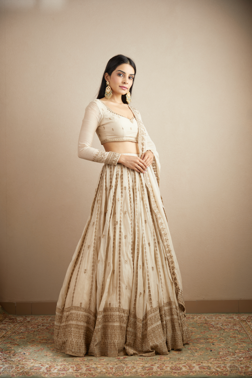PINK CHANDERI SILK LINE WORK LEHENGA SET
