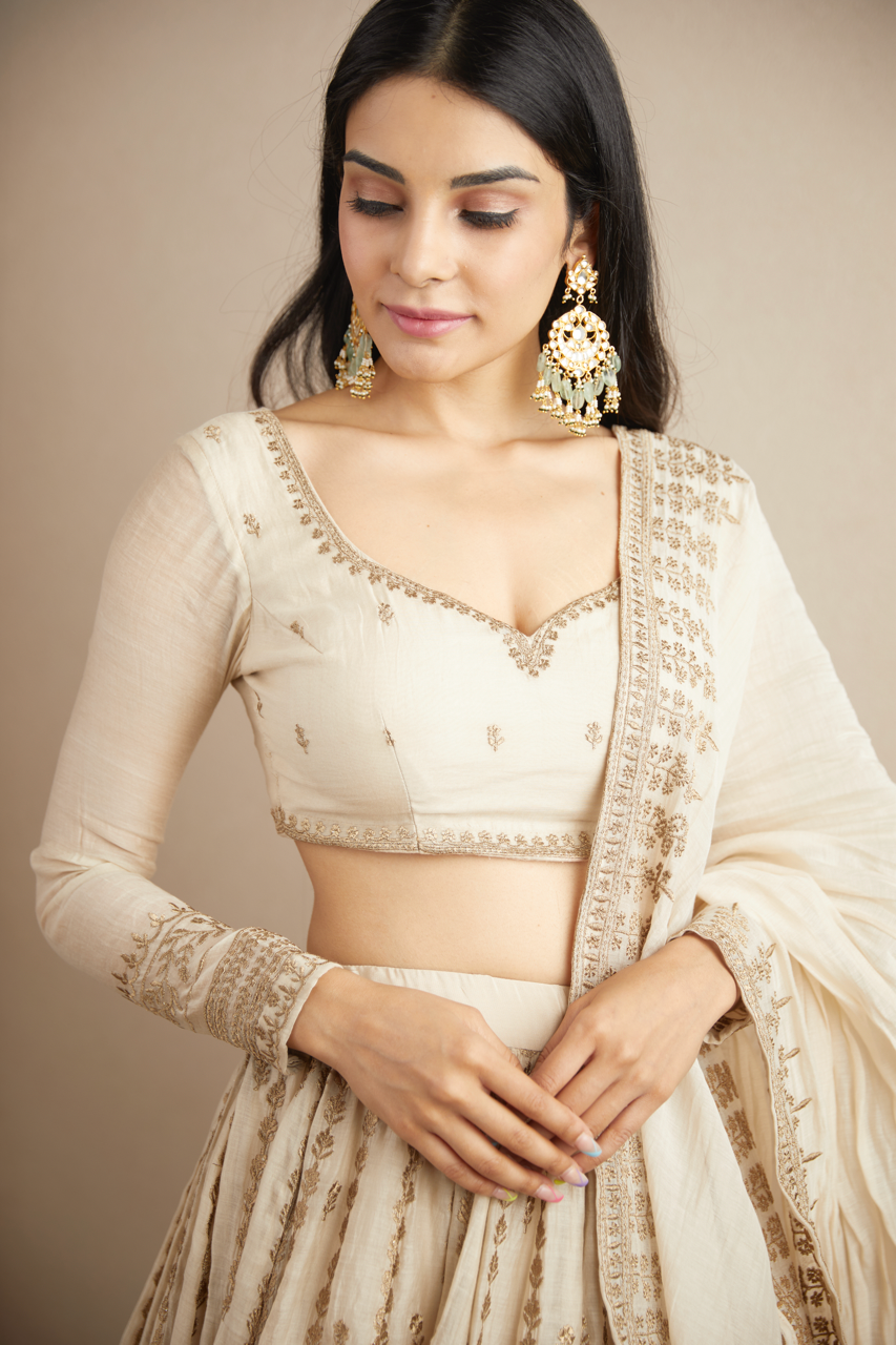 PINK CHANDERI SILK LINE WORK LEHENGA SET