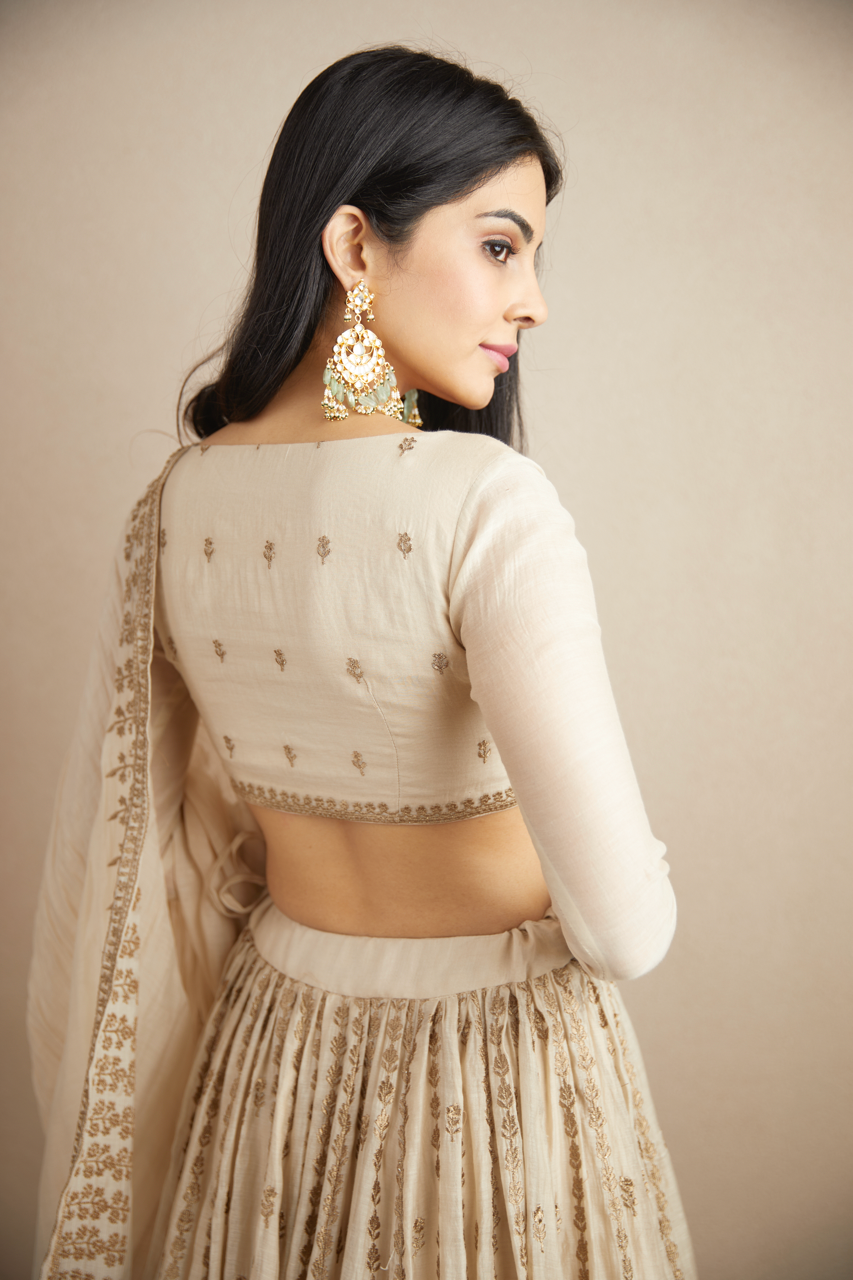 PINK CHANDERI SILK LINE WORK LEHENGA SET