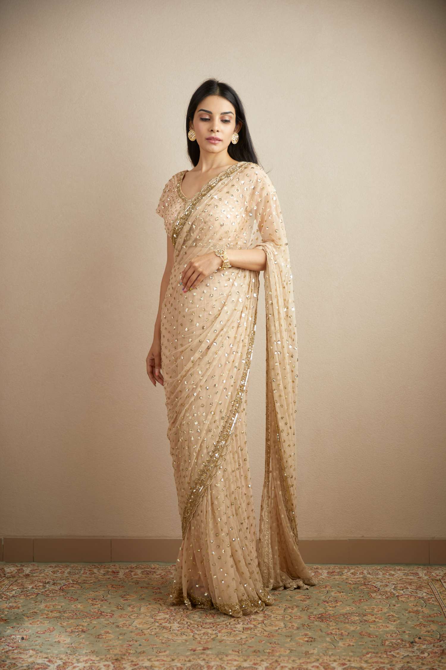 Peach Pink Heavy Shimmer Work Saree Set