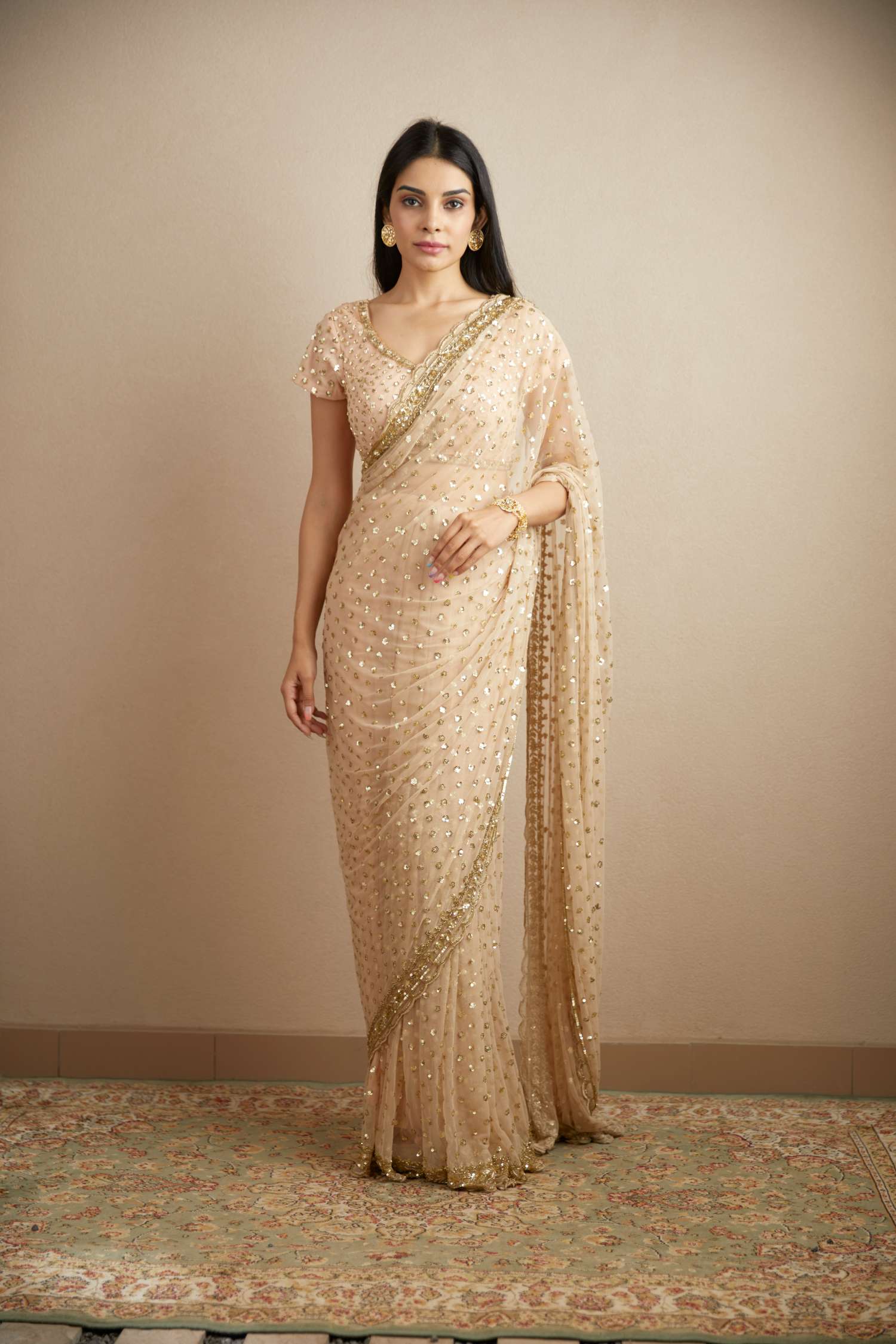 Peach Pink Heavy Shimmer Work Saree Set