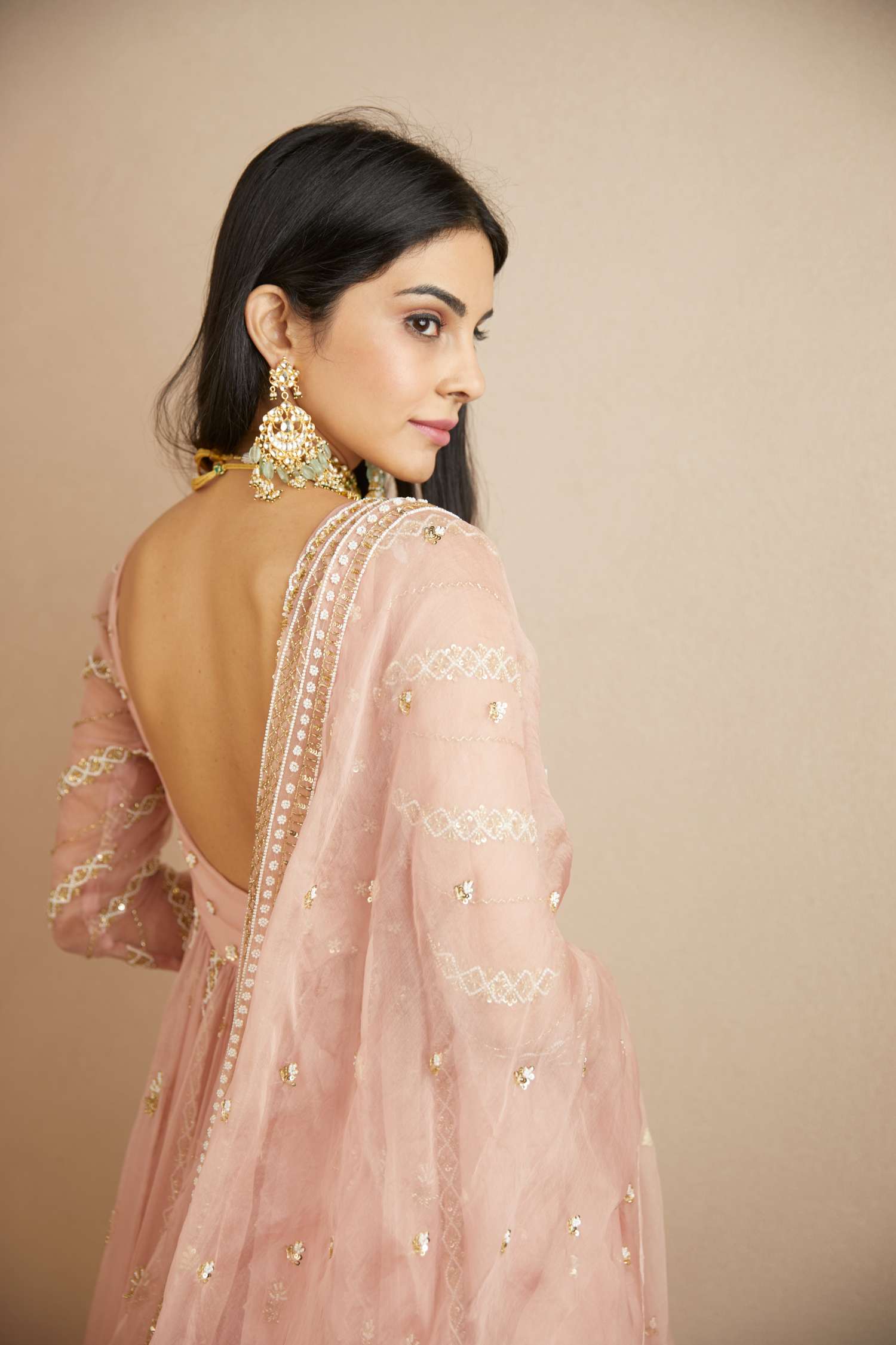 Blush Pink Organza Anarkali With Sharara Set