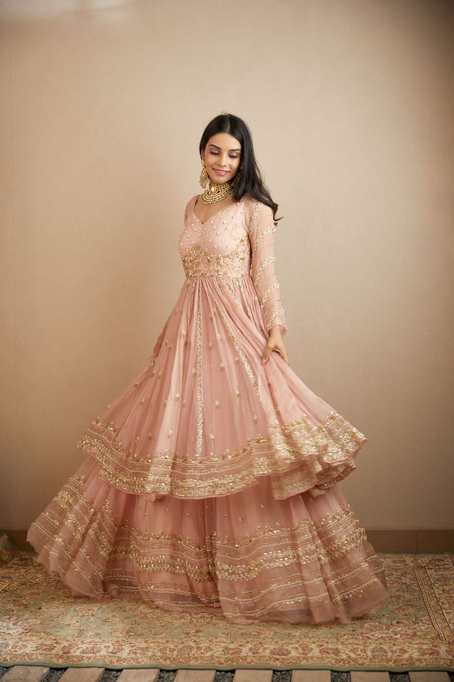 Blush Pink Organza Anarkali With Sharara Set