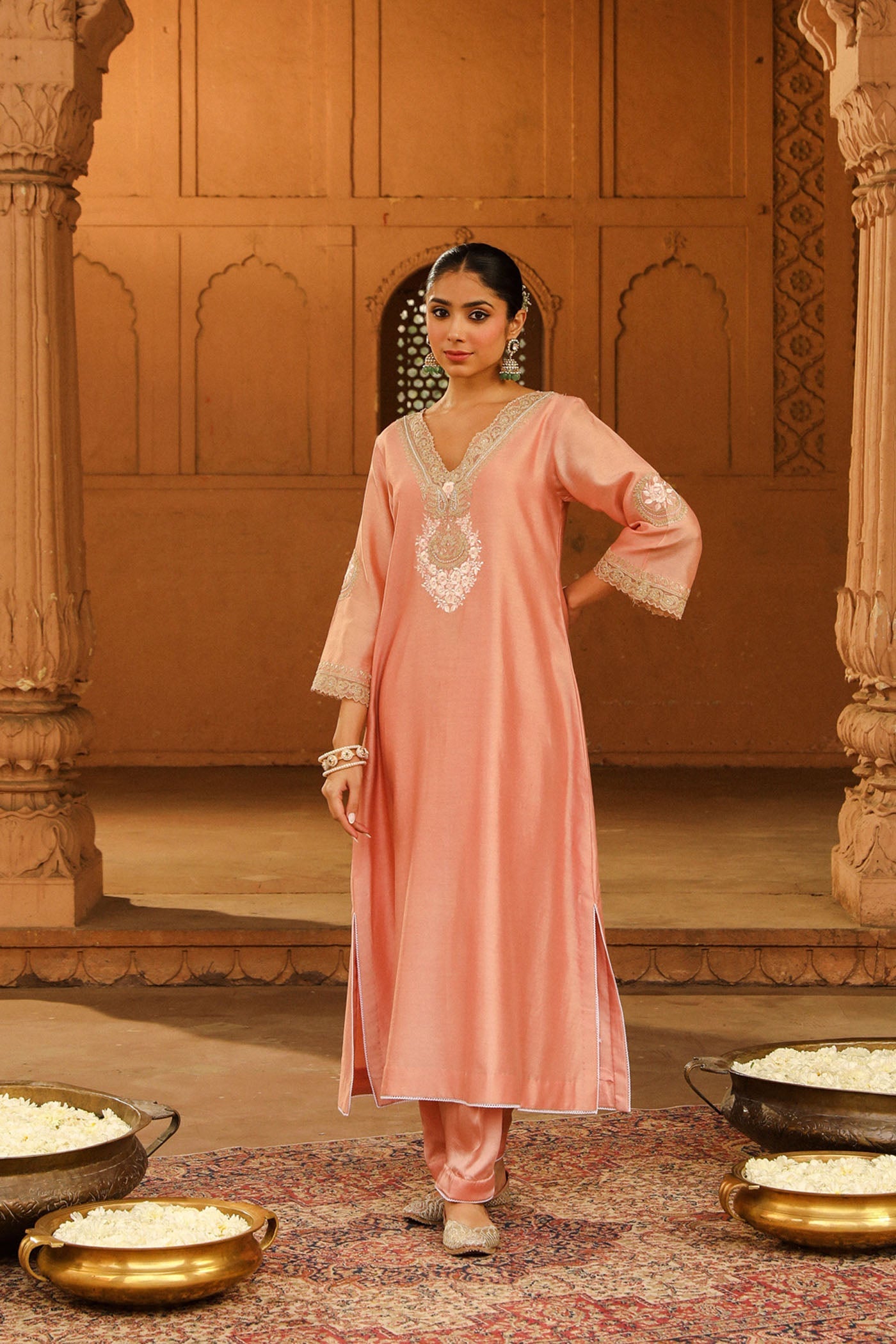 Sanvi - Off Rose Long Choga with Salwar (LXRTS)