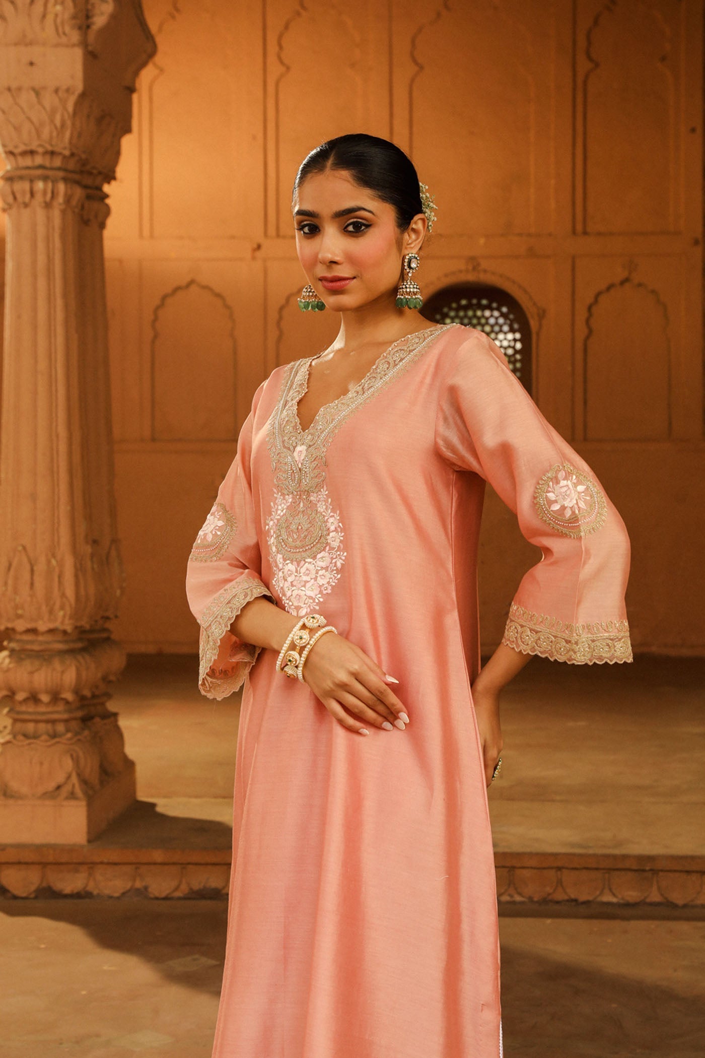 Sanvi - Off Rose Long Choga with Salwar (LXRTS)