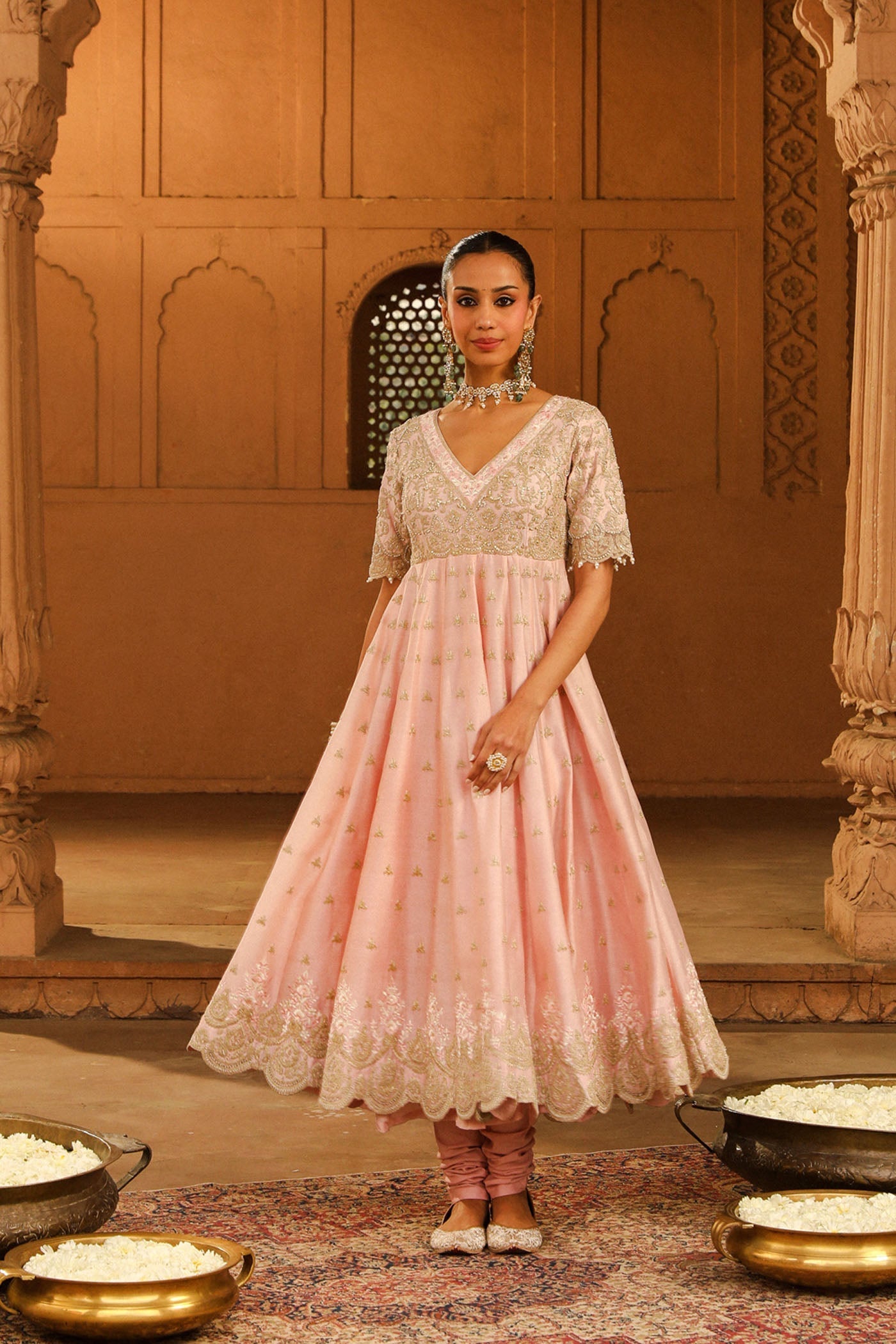 Wasifa - Blush Pink Ankle Length Anarkali with Chooridaar and Dupatta