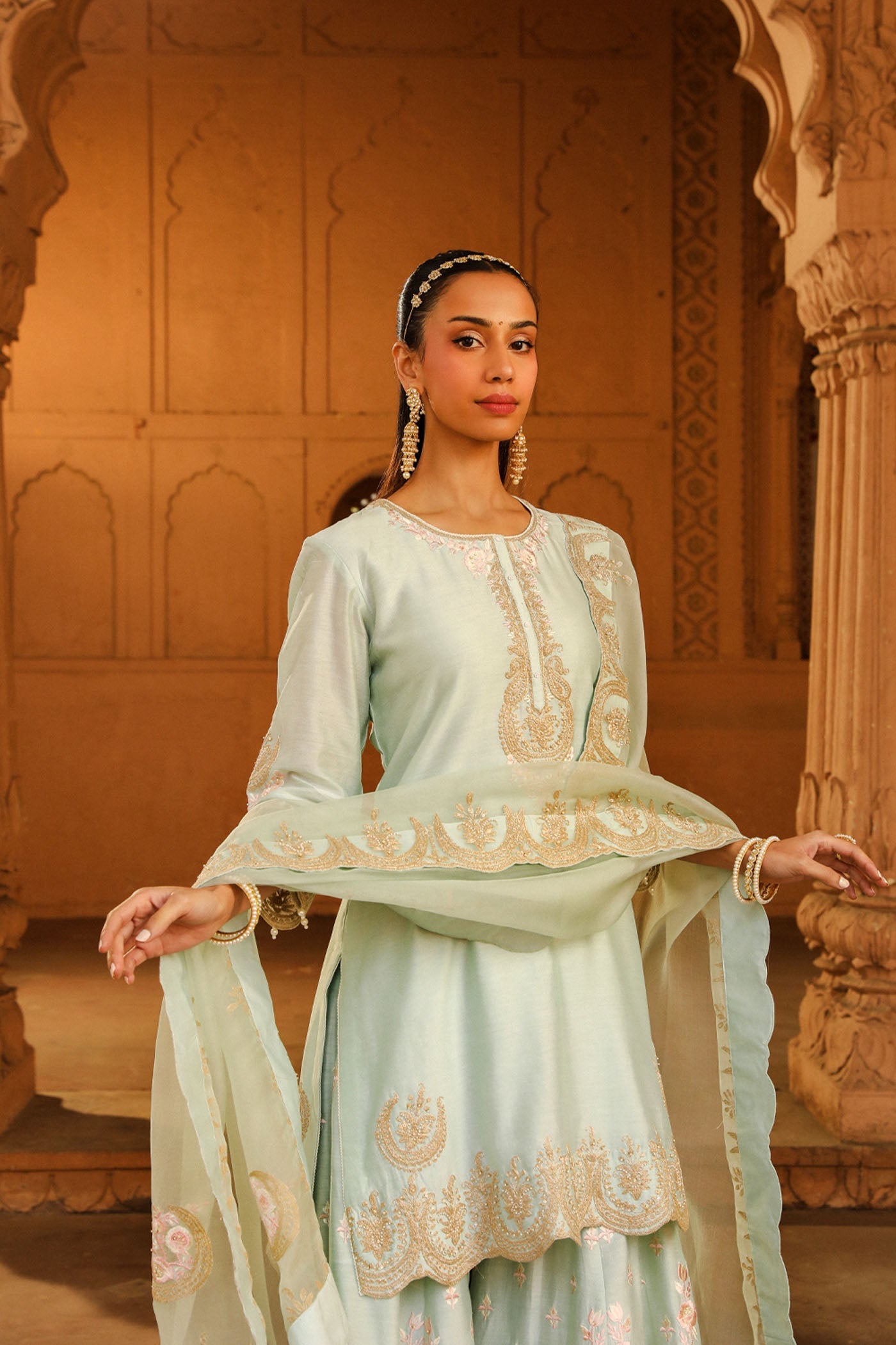 Ayda - Misty Green Kurta with Sharara and Dupatta