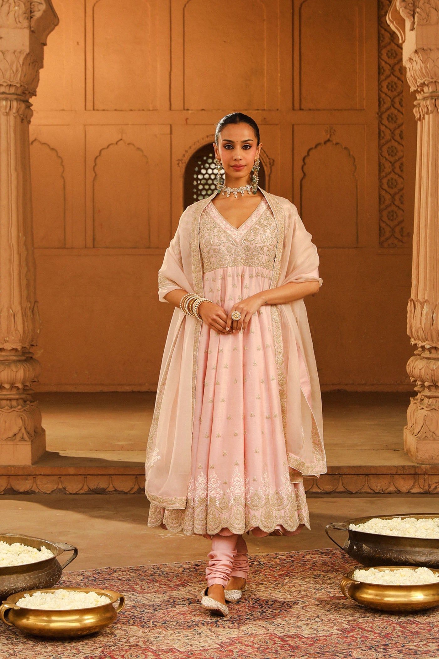 Wasifa - Blush Pink Ankle Length Anarkali with Chooridaar and Dupatta