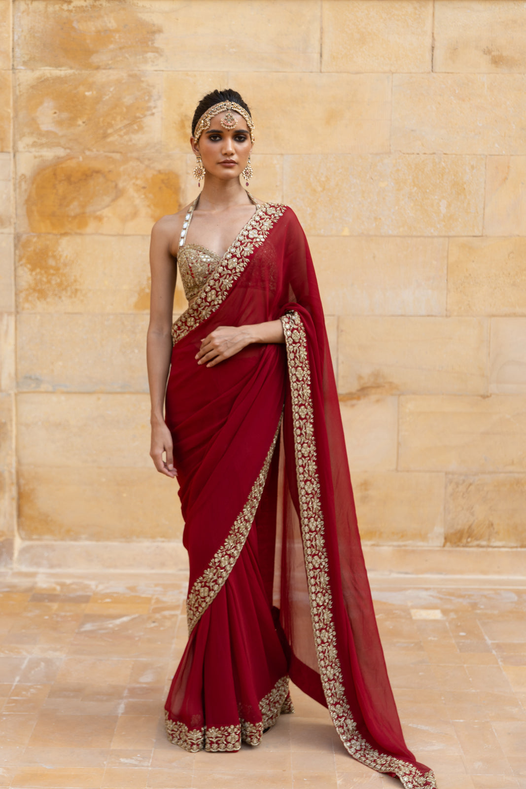 All Red classic sari set.