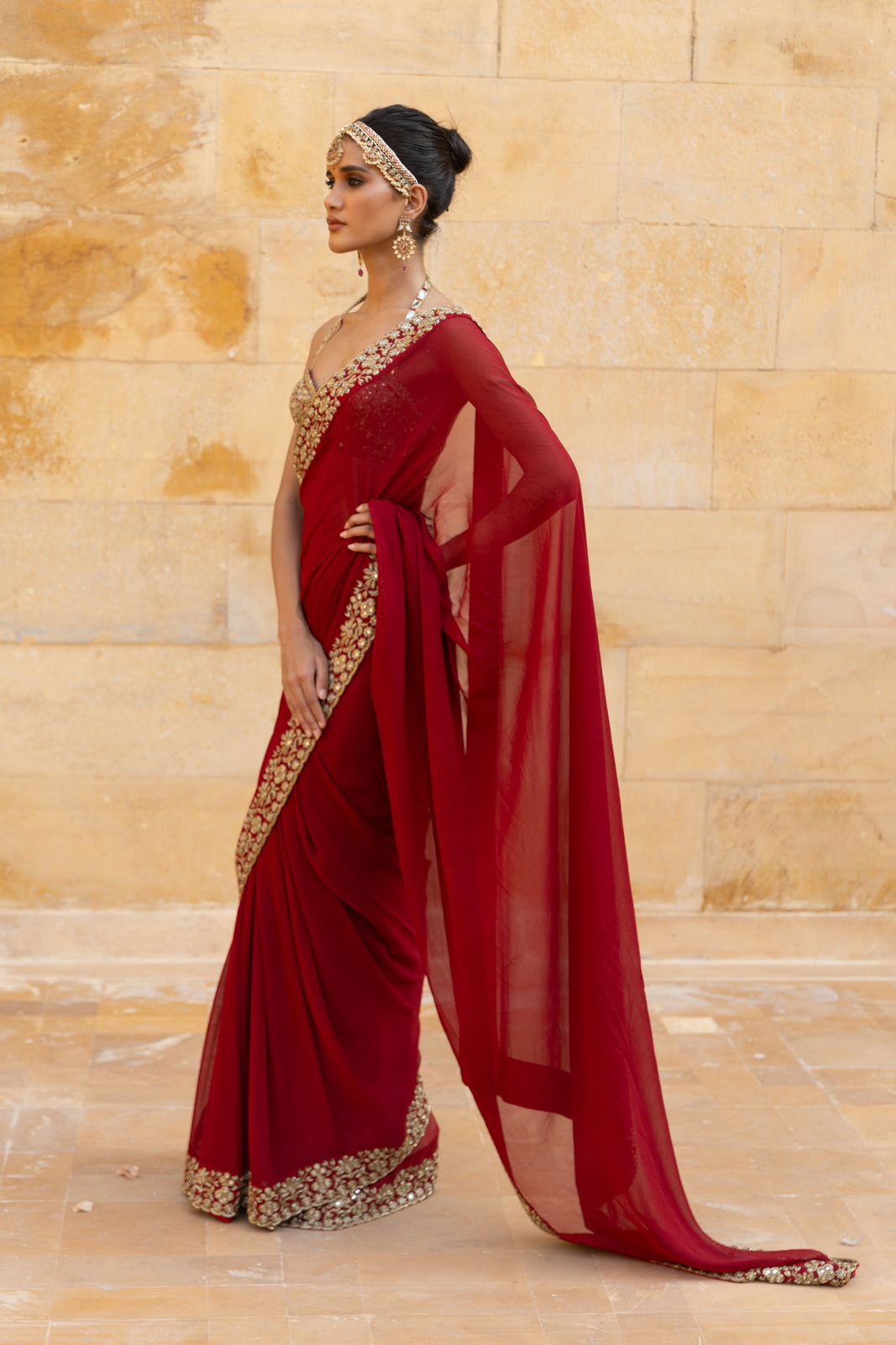 All Red classic sari set.
