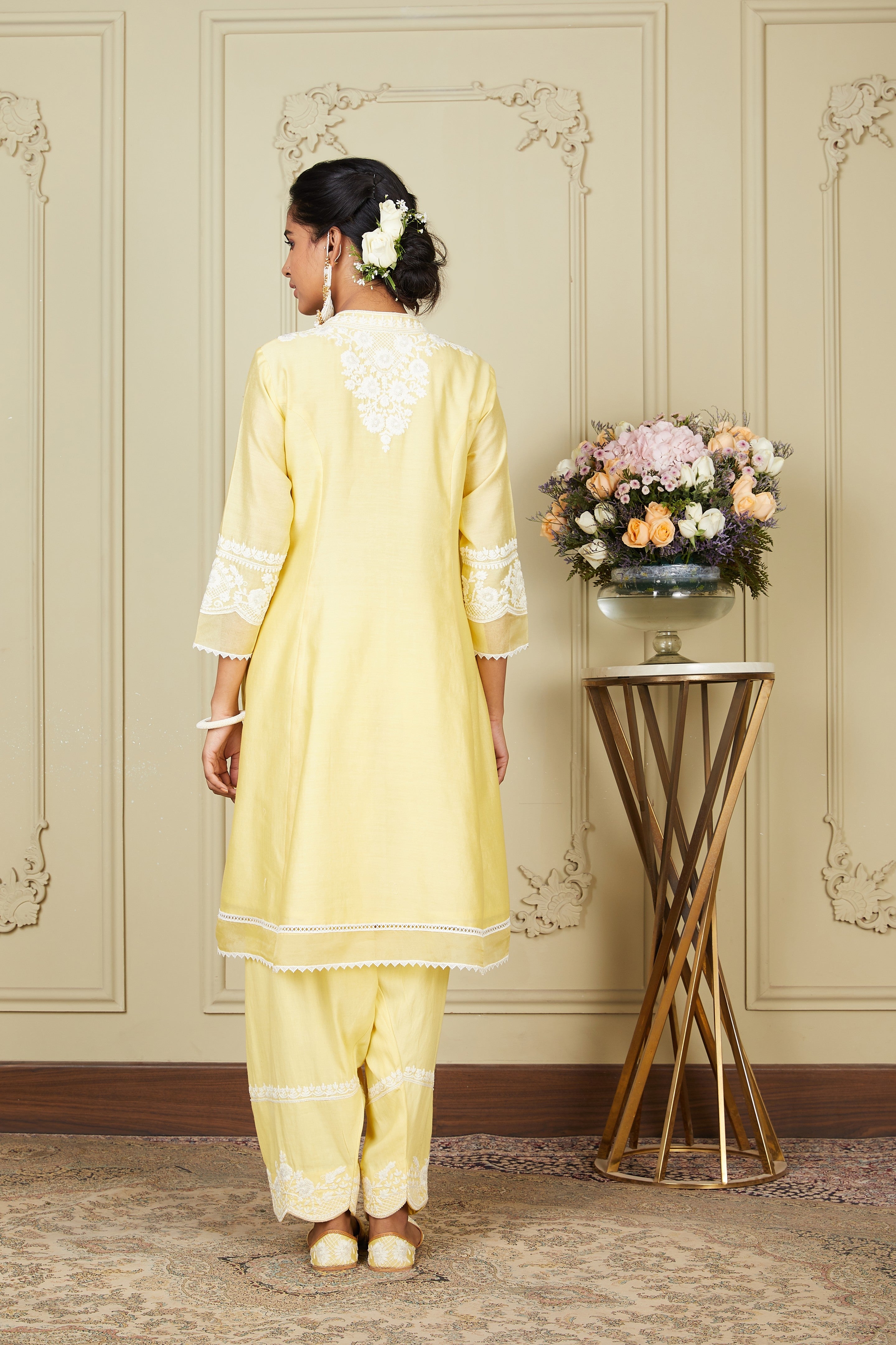Ryhana - Lemon Yellow Princess-cut short kurta with salwar and dupatta