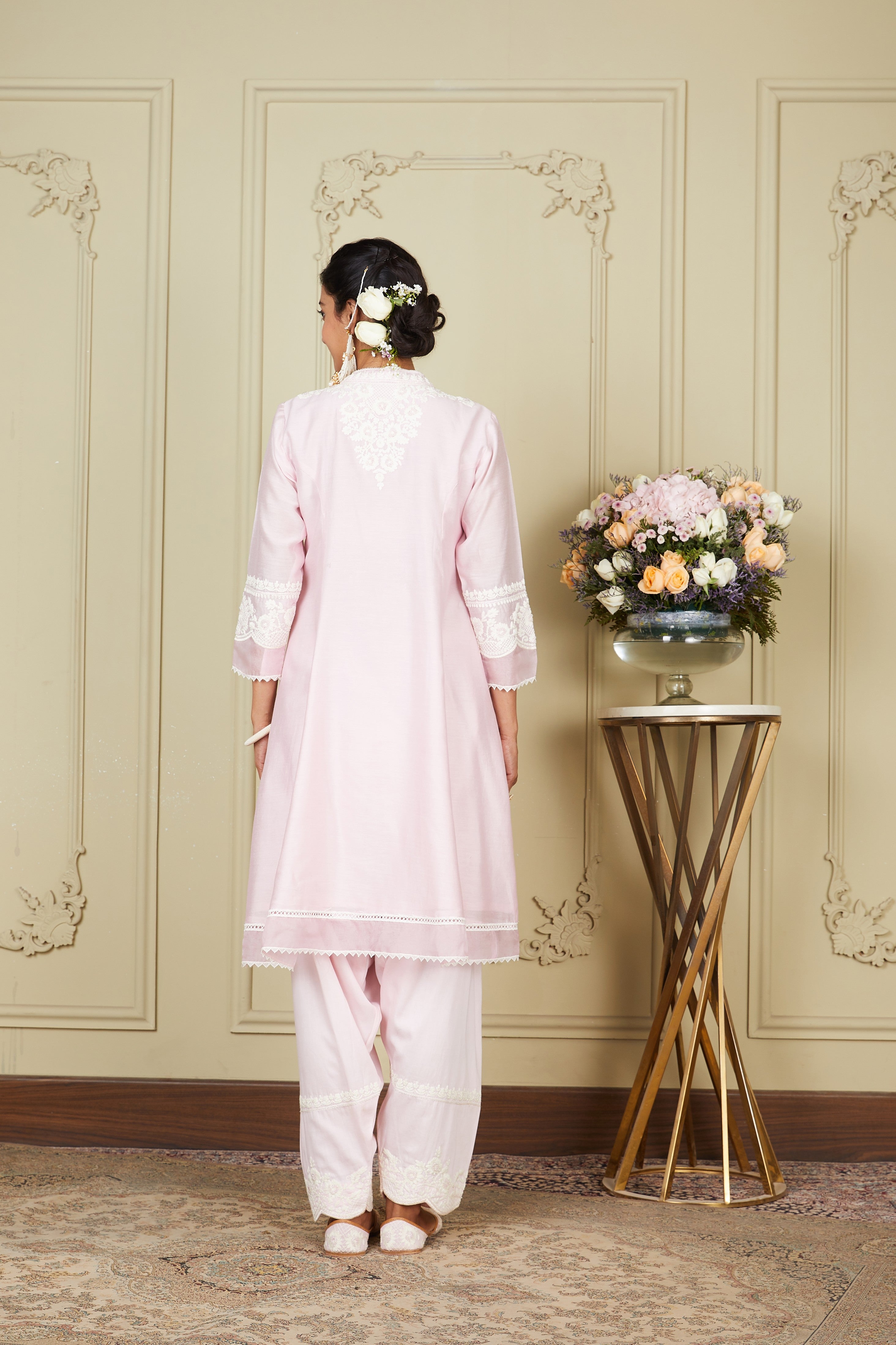Ryhana - Pearl Blush Princess-cut short kurta with salwar and dupatta