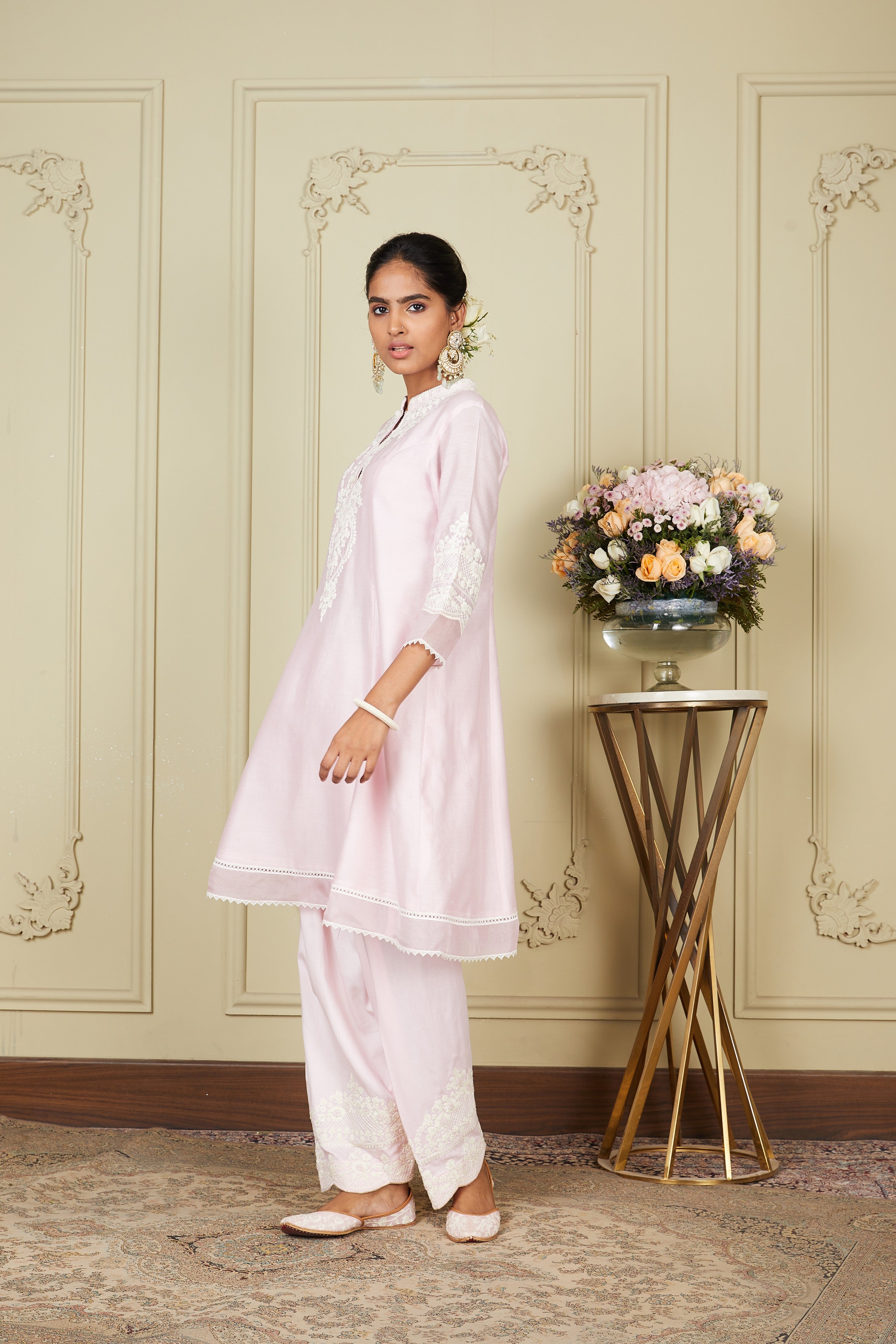 Ruzena - Pearl Blush Princess-cut short kurta with salwar and dupatta