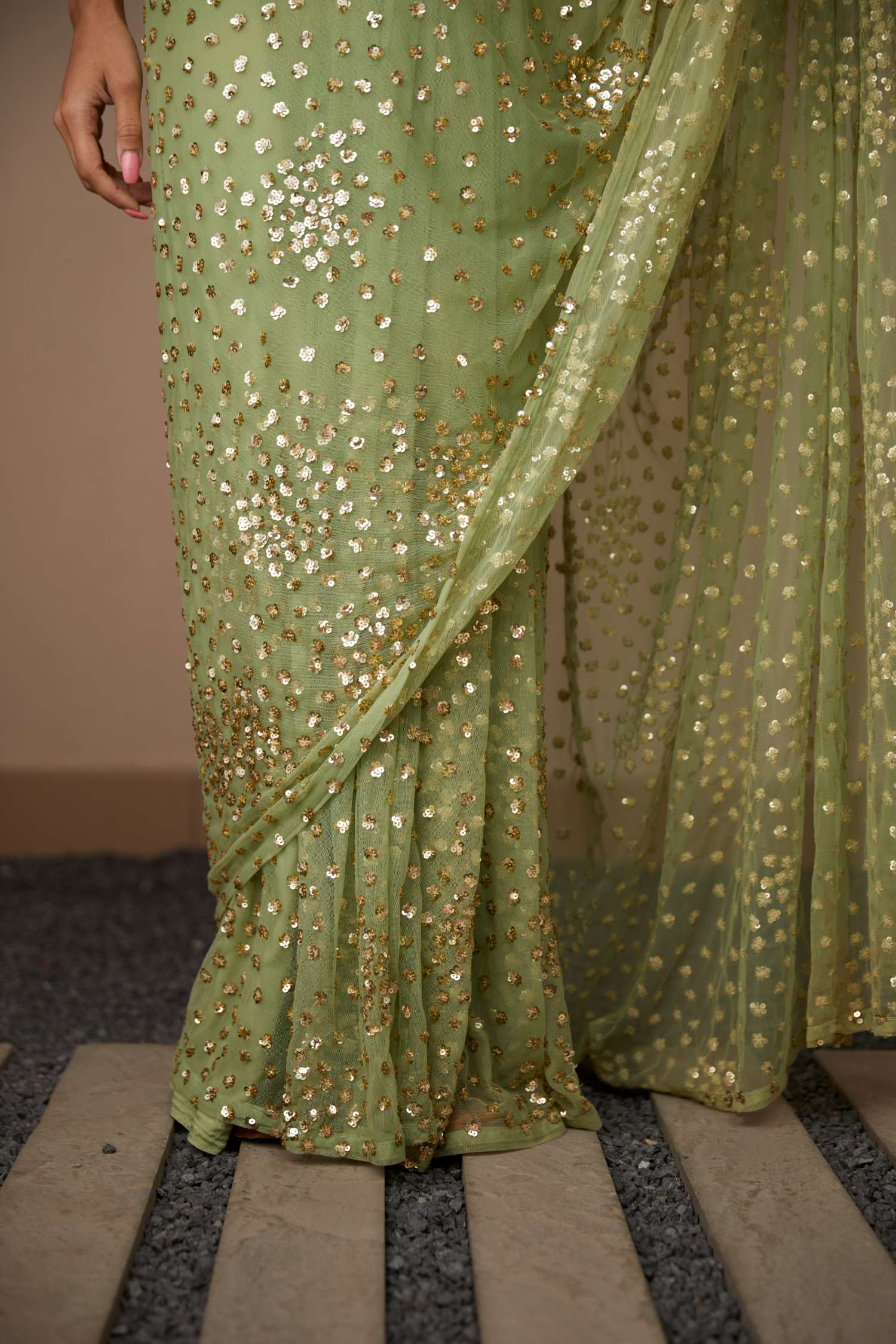 Mint Green Shimmer Saree Set