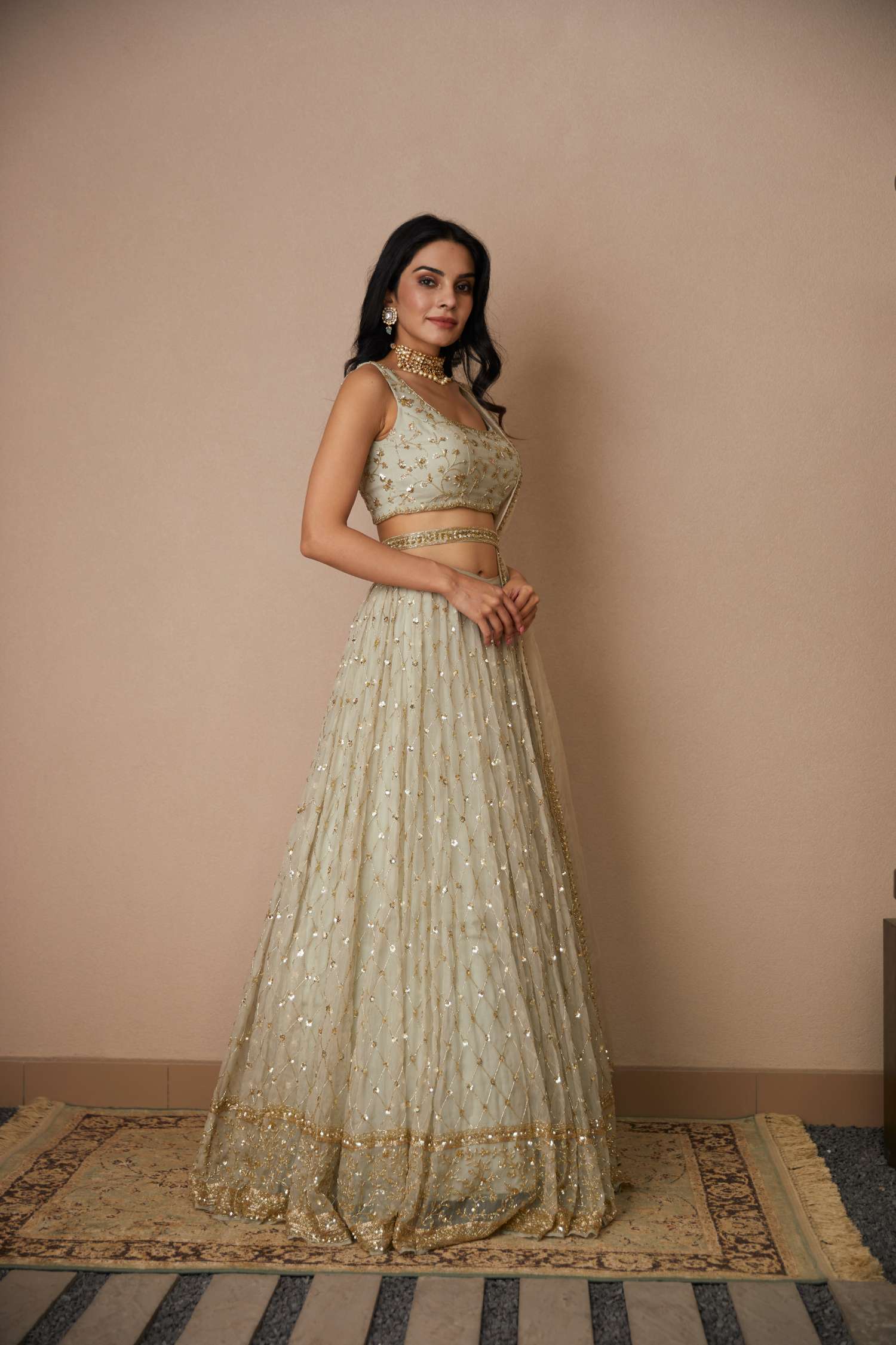 Light Grey Organza Lehenga Set