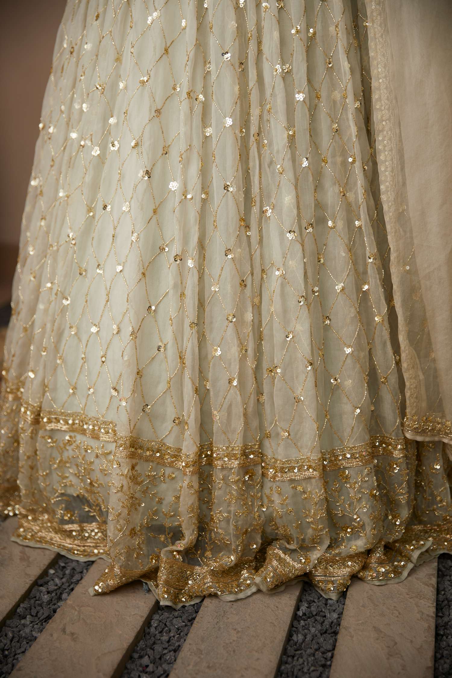 Light Grey Organza Lehenga Set