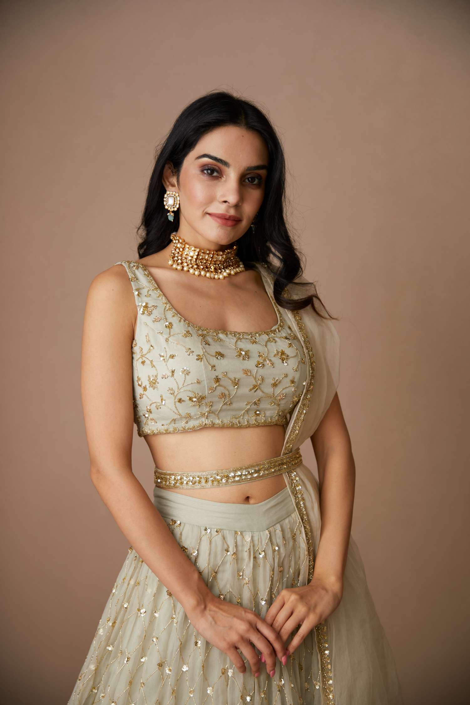 Light Grey Organza Lehenga Set