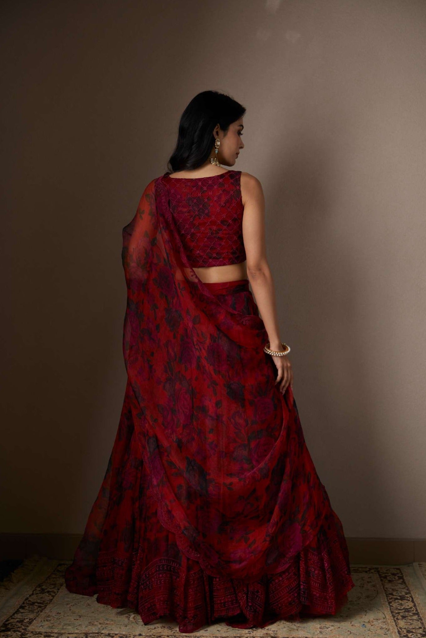Deep Red Floral Lehenga Set