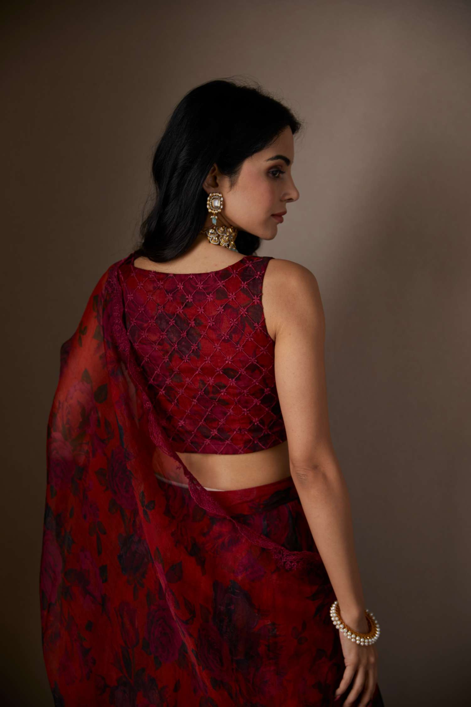 Deep Red Floral Lehenga Set