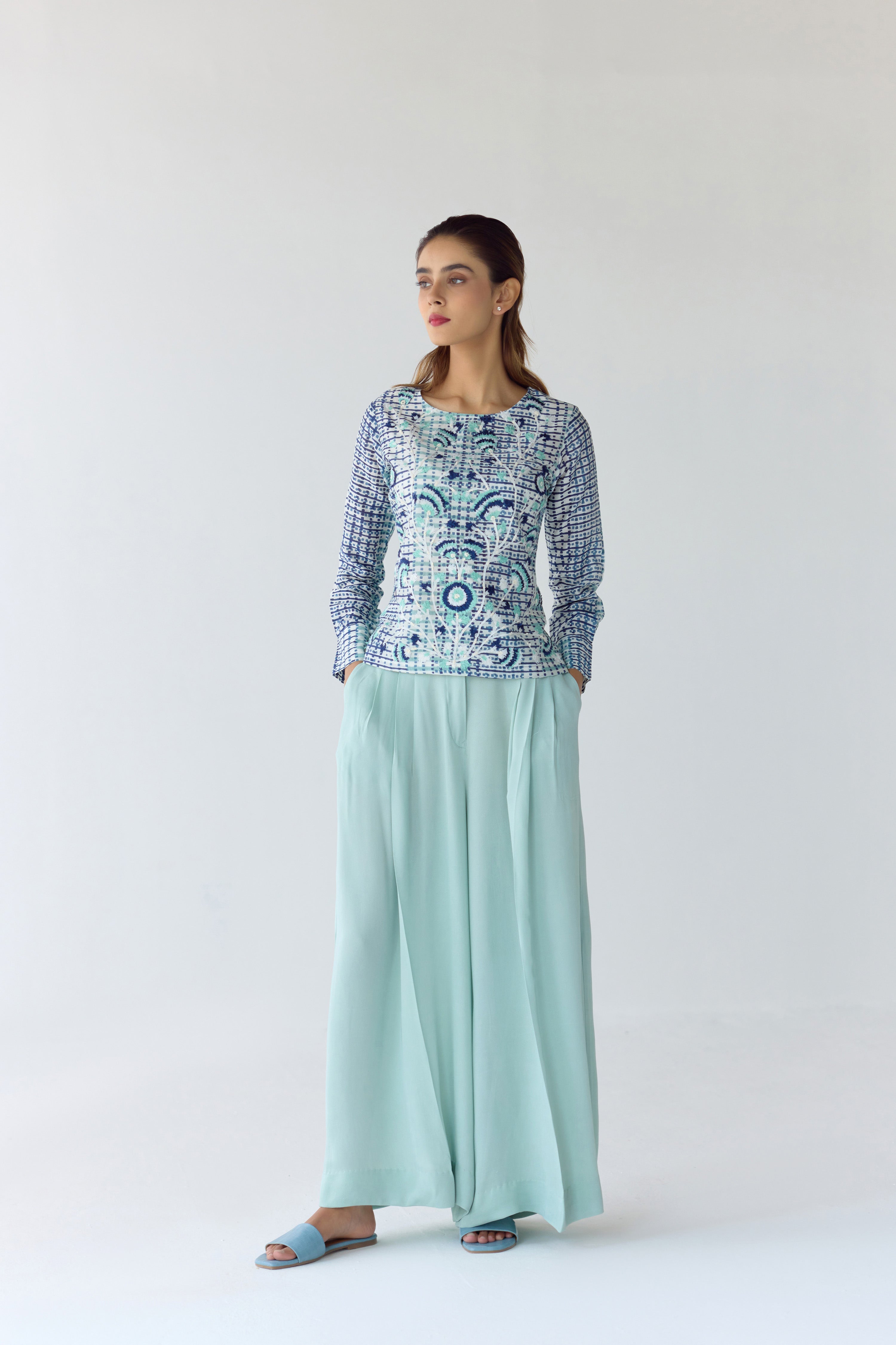 Mist Jade Blue Top & Trouser Set