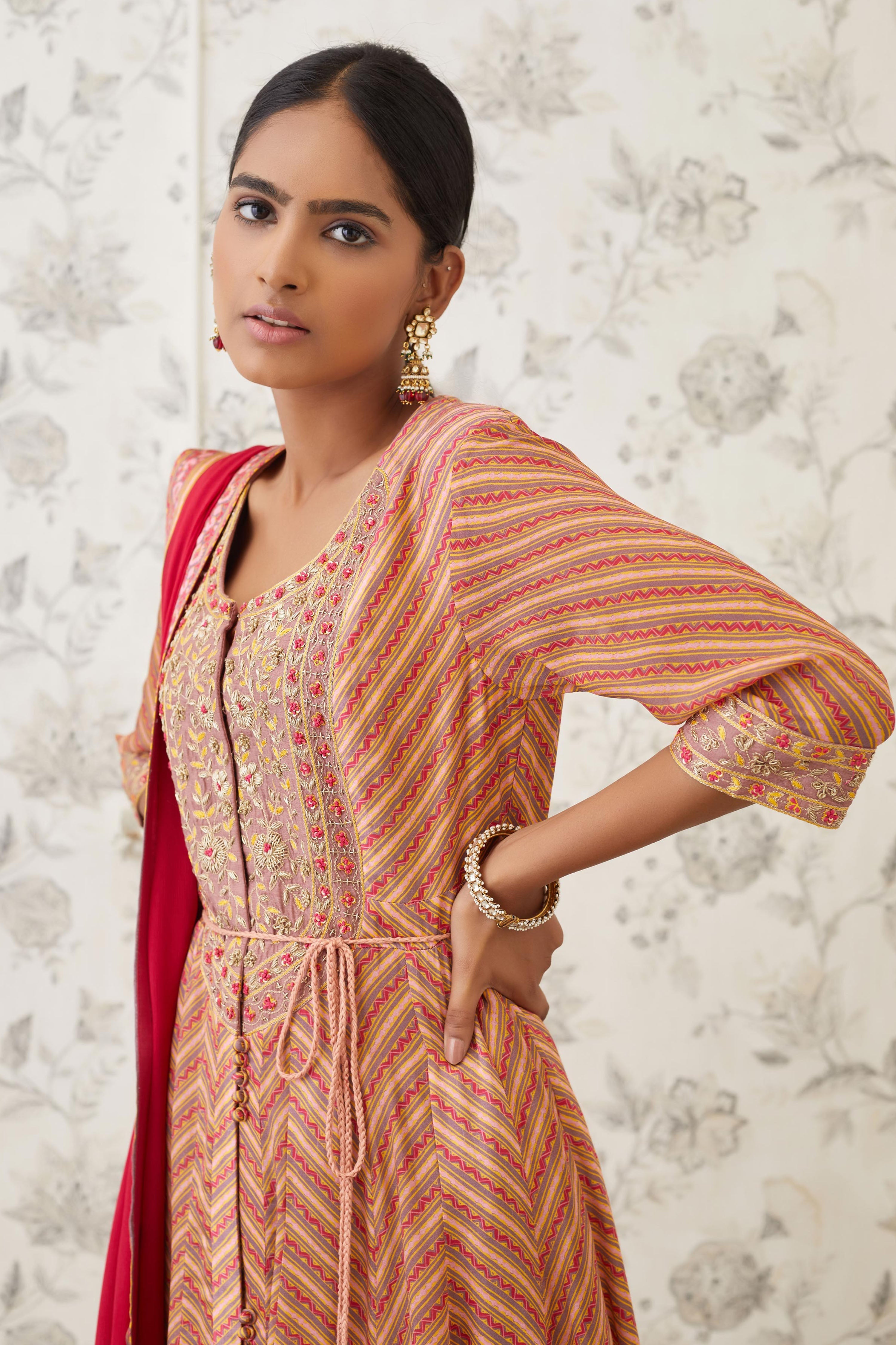 Rust Orange Red Anarkali Set