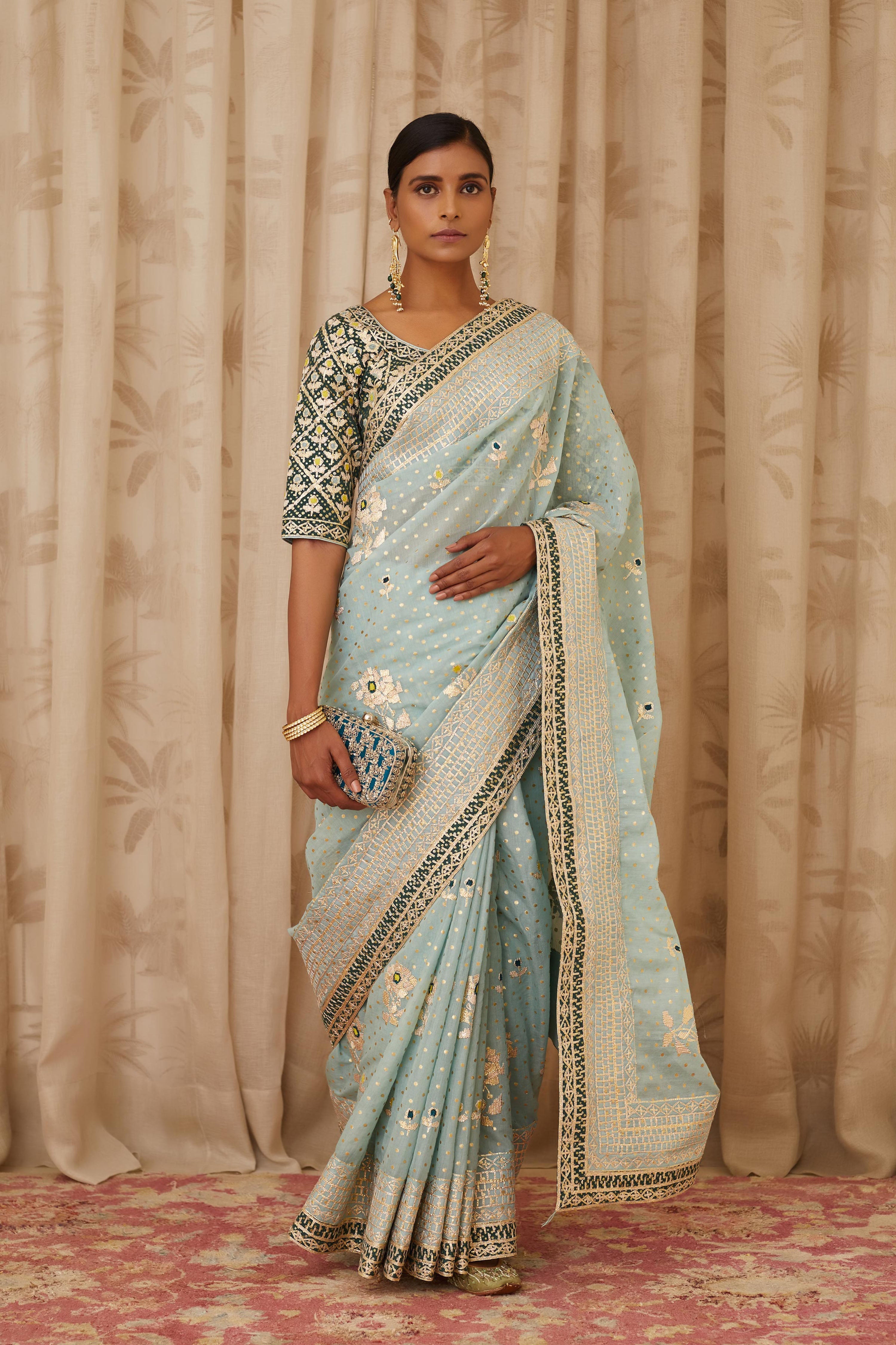 Blush Blue-Green Saree Set