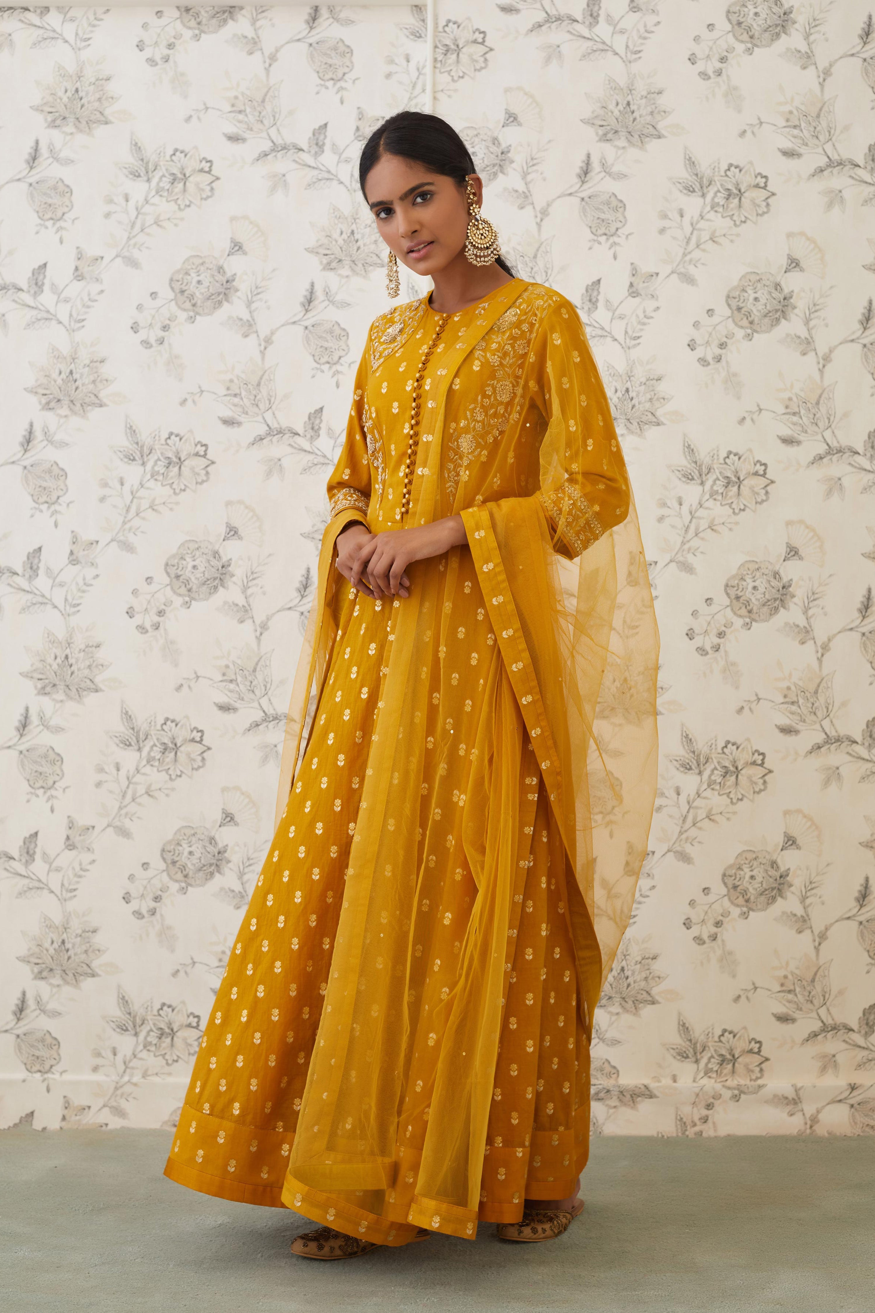 Mustard Anarkali Set