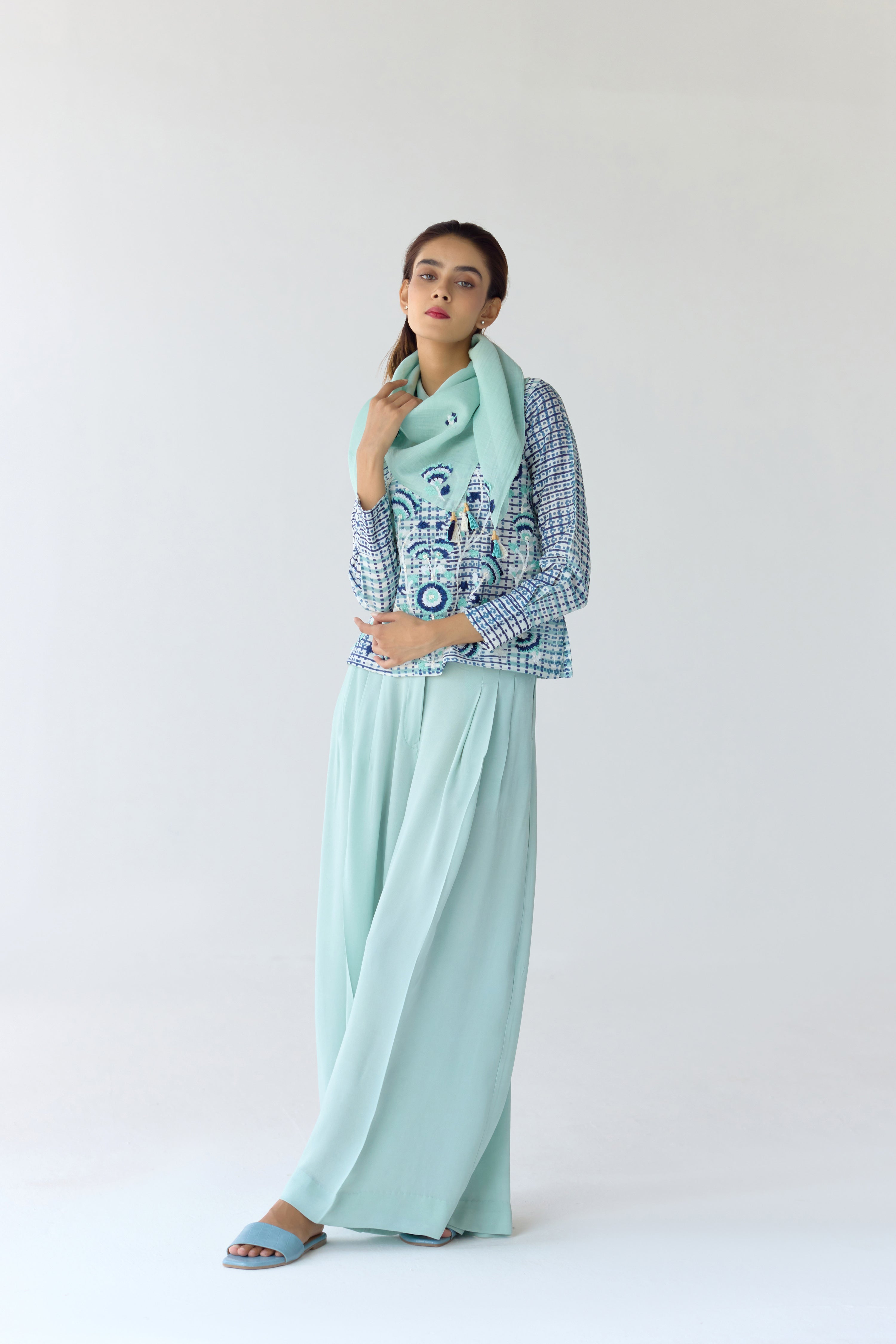 Mist Jade Blue Top & Trouser Set