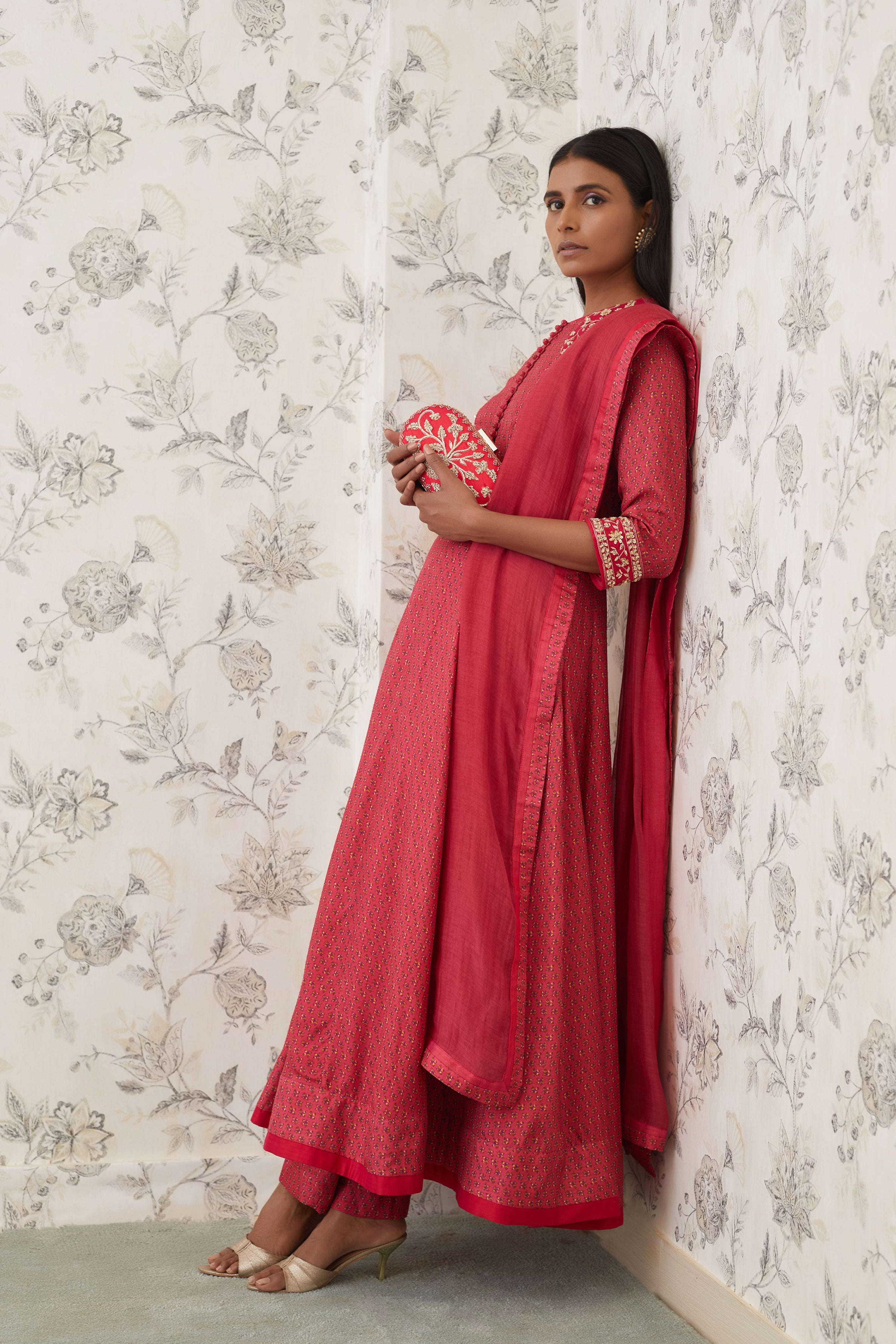 Coral Anarkali Set