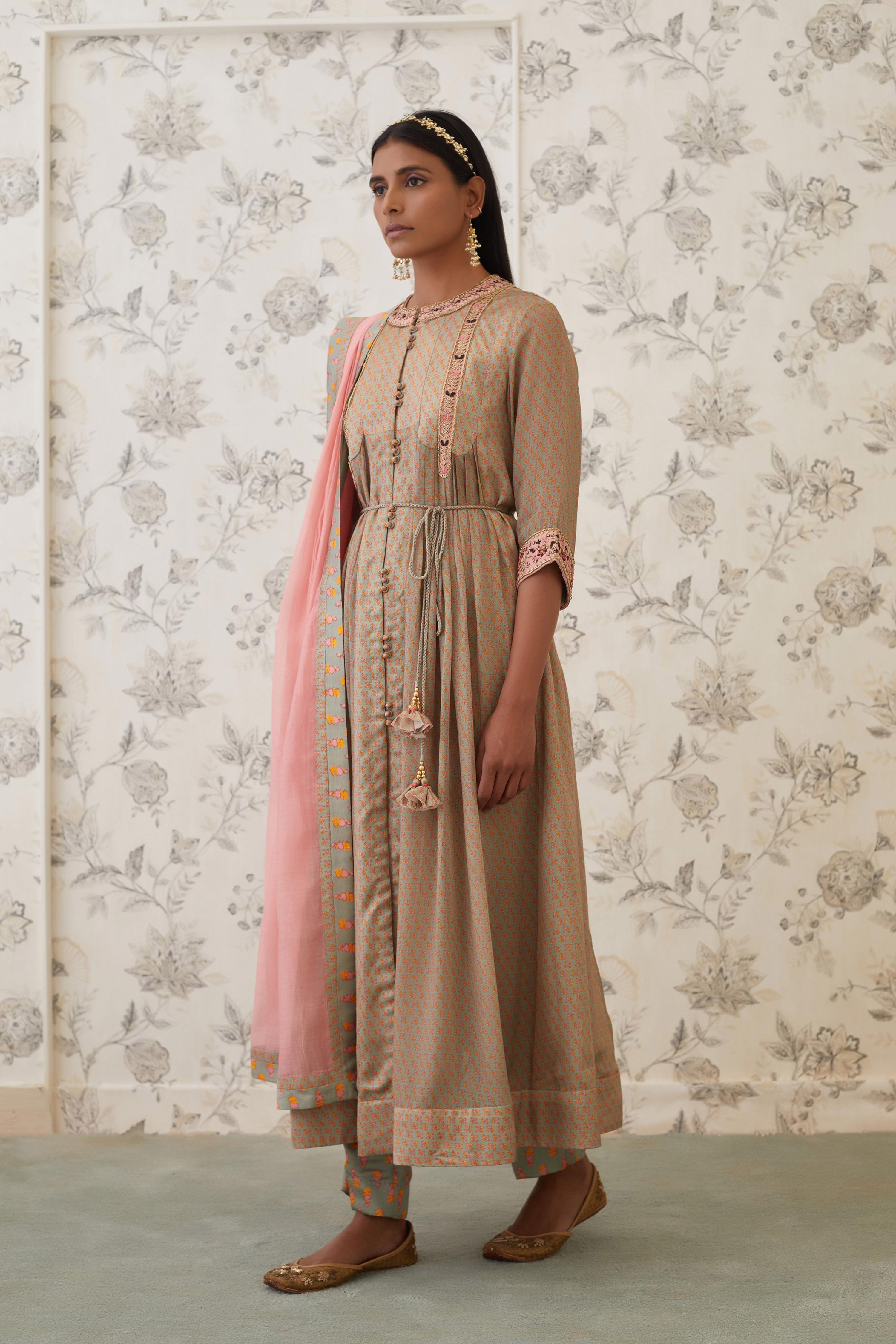 Light Olive Green Anarkali Set