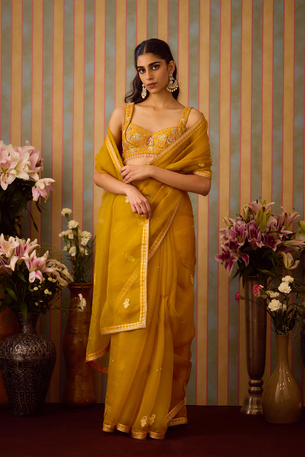 Mustard Yellow Saree Set