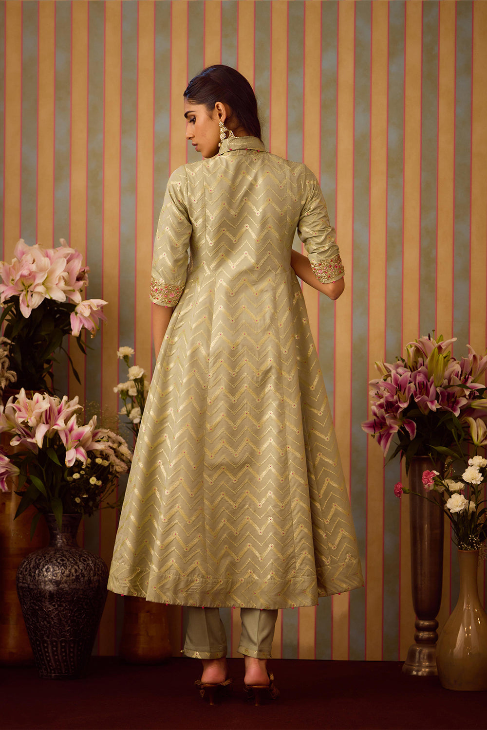 Smoke Green Angrakha Set
