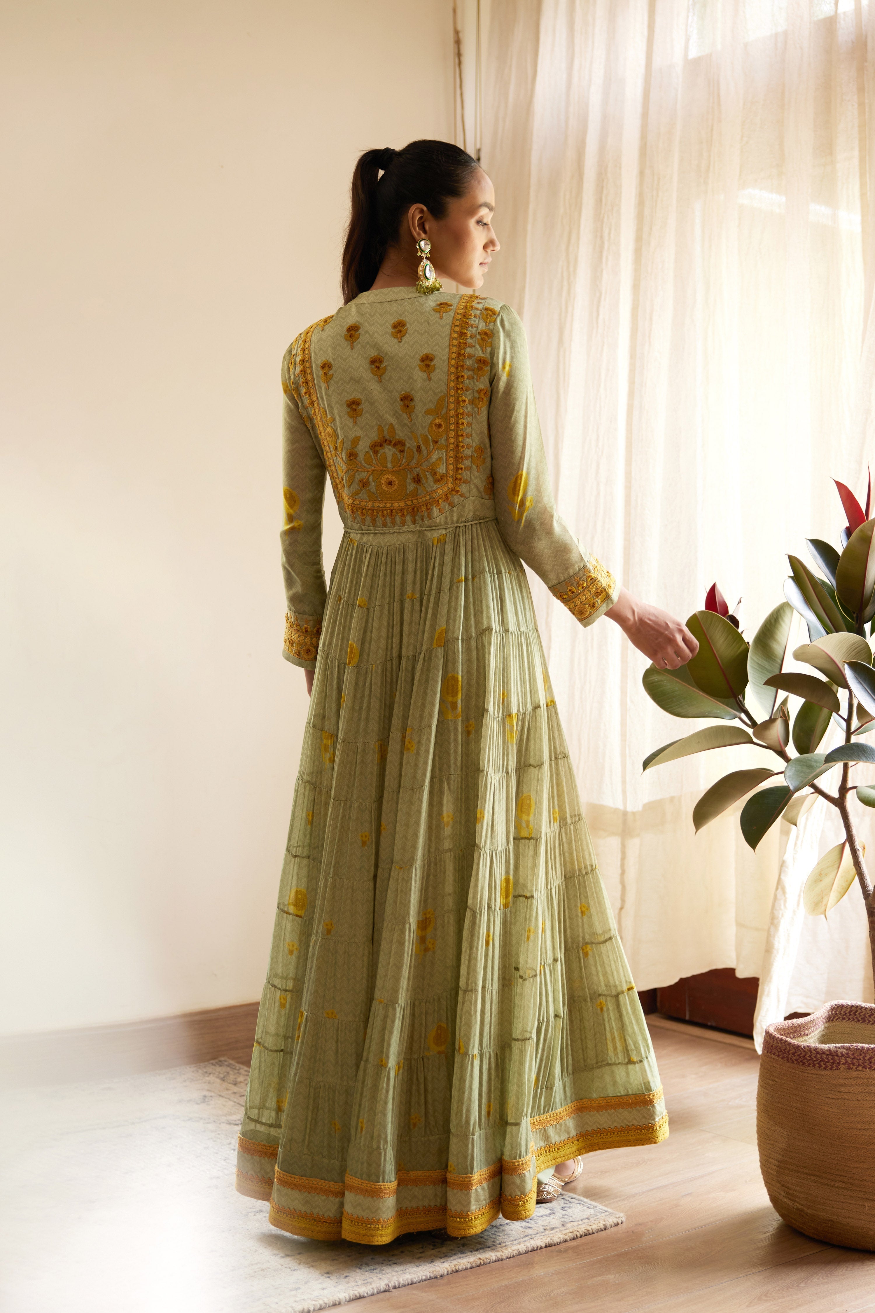 Neutral Green Anarkali Set